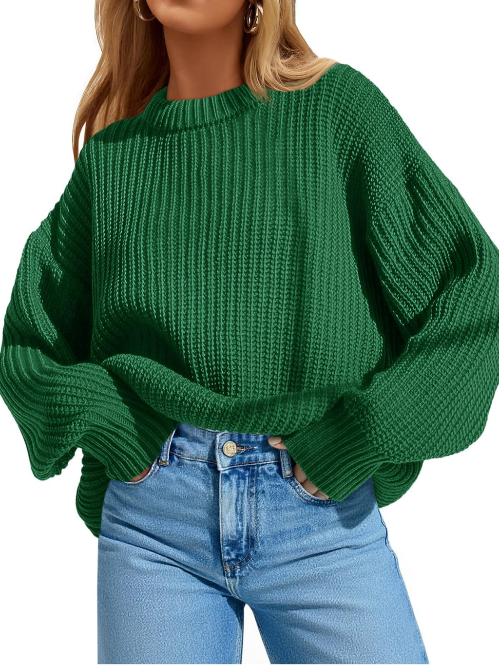 Saodimallsu Womens Oversized Sweater Long Sleeve Crewneck Ribbed Knit Pullover 2025 Fall Casual Chunky Trendy Sweaters Green