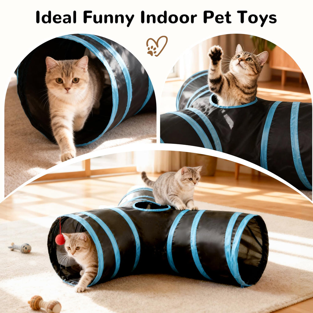 Tempcore Pet Cat Tunnel Tube Cat Toys 3 Way Collapsible, Tunnels for Indoor Cats，Kitty Bored Peek Hole Toy Ball Cat, Puppy, Kitty, Kitten, Rabbit