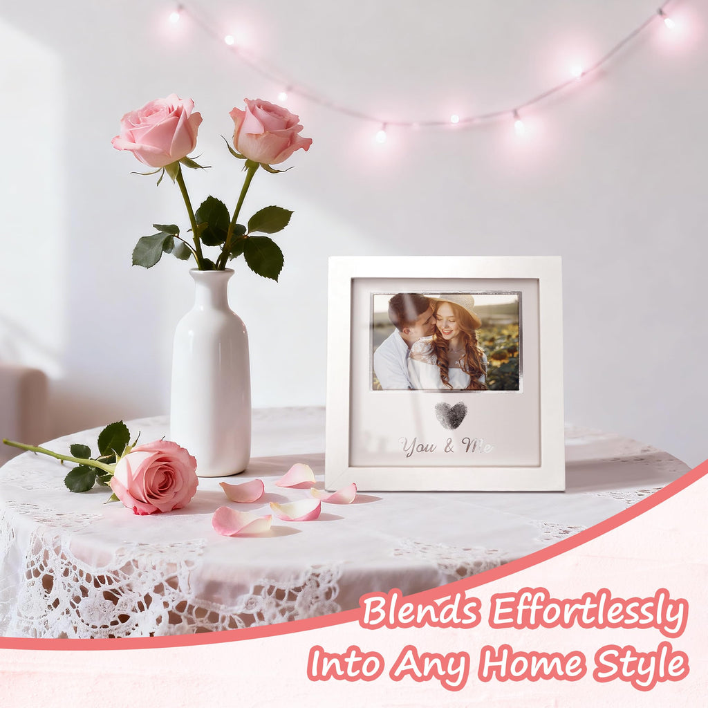 You & Me Thumbprint Picture Frame with Ink Kit, Anniversary Wedding Gifts for Couples, Fingerprint Heart Photo Frame for Wedding, Engagement, Bridal Shower, Wedding Anniversary & Valentine’s Day Gift(White)