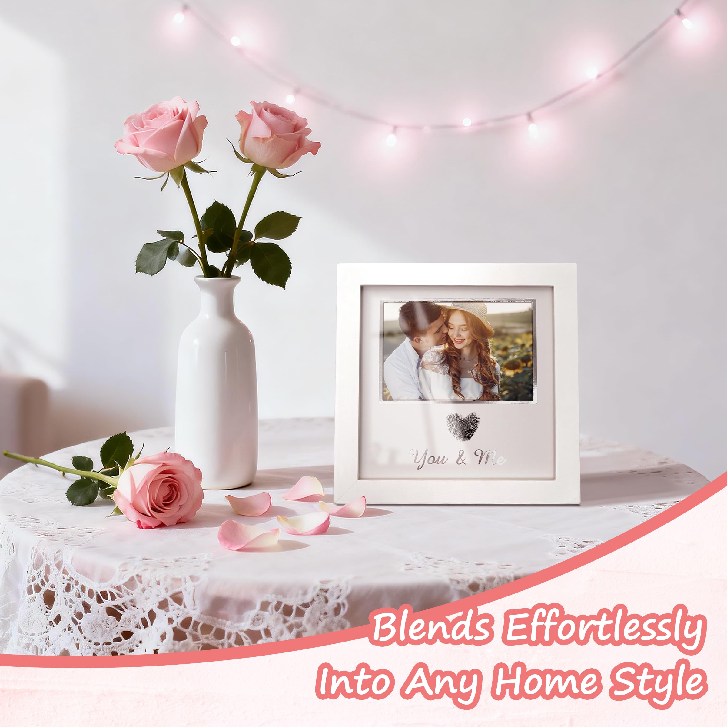 You & Me Thumbprint Picture Frame with Ink Kit, Anniversary Wedding Gifts for Couples, Fingerprint Heart Photo Frame for Wedding, Engagement, Bridal Shower, Wedding Anniversary & Valentine’s Day Gift(White)