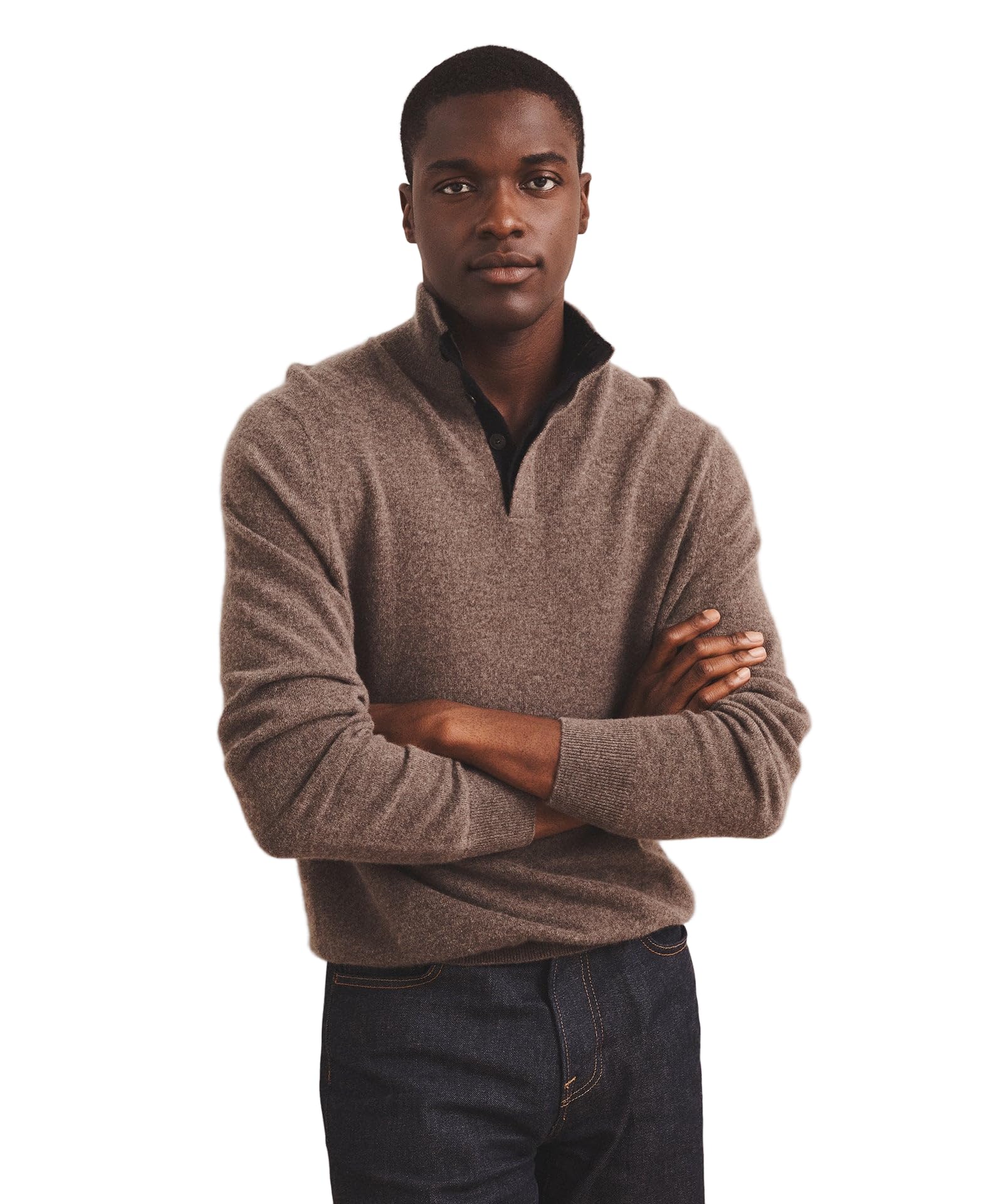 NAADAM, Signature 100% Cashmere Quarter Button Down Sweater, Cacao, M