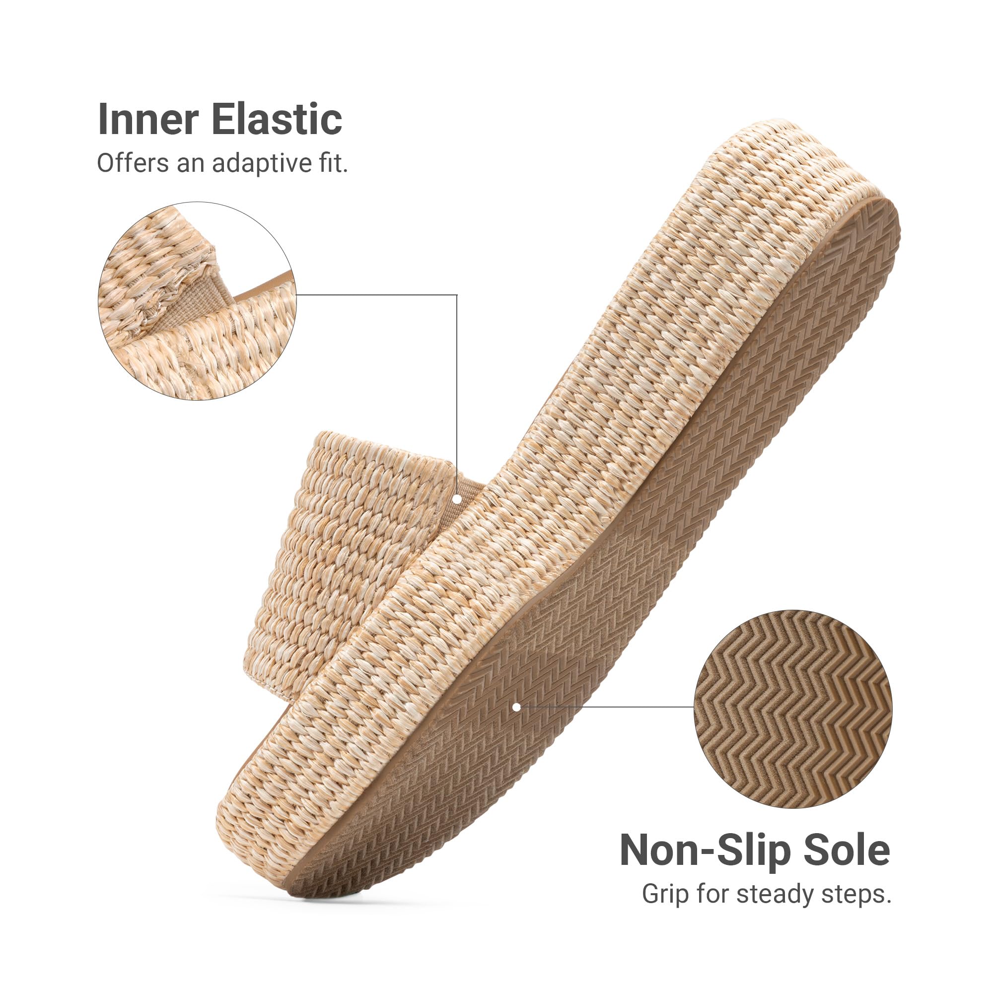 DREAM PAIRS Women Platform Slides Sandals Espadrilles Slip On Low Wedge Summer Open Toe Bohemia Dressy Beach Vacation Shoes,Size 6.5,Natural,SDWS26009W