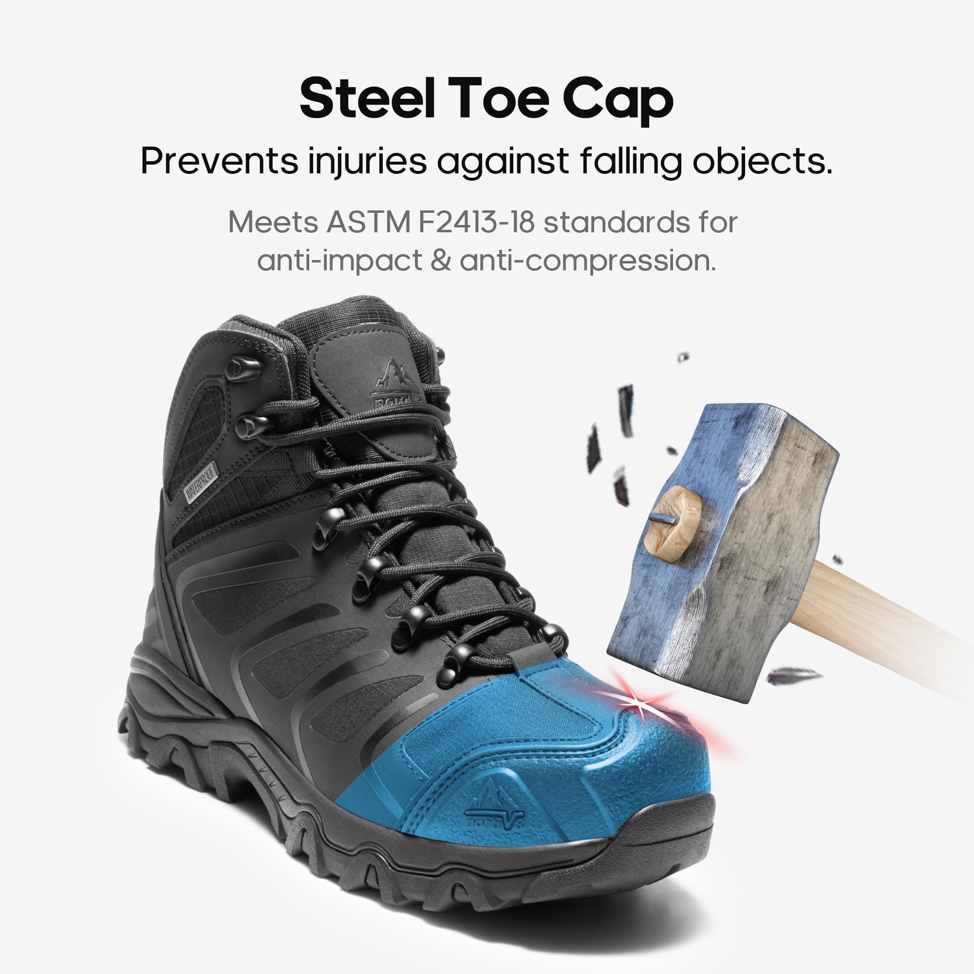 NORTIV 8 Waterproof Work Boots for Men Steel Toe Safety Construction Boots ARMADILLO-STL,Size 11,All Black,160448_M-STEEL