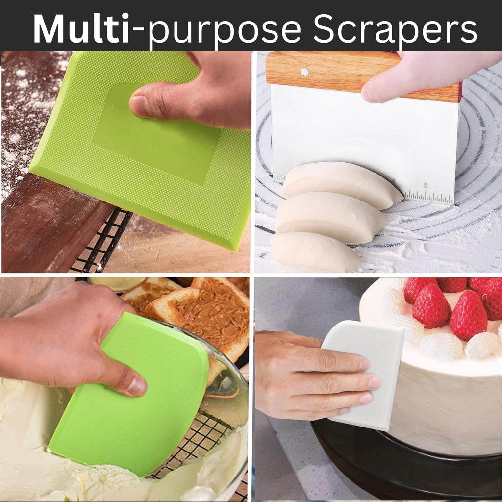 BOORIKA Dough Scraper & Bench Scraper Kitchen – Stainless Steel Sourdough Tools – Dough Cutter for Sourdough Bread, Pizza, and Flat Top Griddles – Chef Approved
