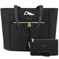 LOVEVOOK Laptop Bag for Women 15.6 inch,Diamond Quilted Work Tote Bags Womens Laptop Tote Computer Shoulder Bags,Stylish Travel Tote Bags Laptop Purse Case Briefcase Handbag with Clutch Bag,Black