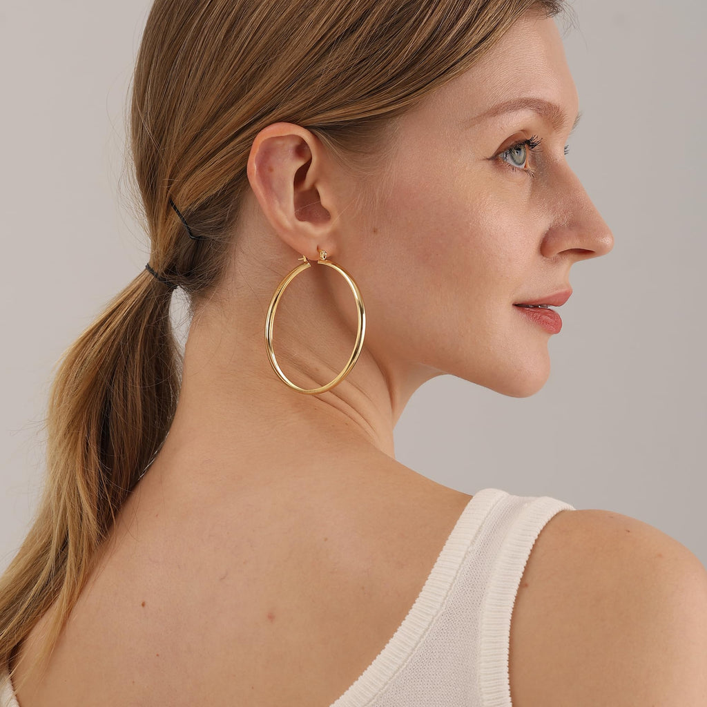 4mm Thick Gold Chunky Earrings Steling Silver Post Hoops Earrings For Women Hollow Tube Hoops Earrings Thick Golden Hoop Earrings Hypoallergenic Lightweight Gold Hoop Large Earrings 20/30/40/50/60MM