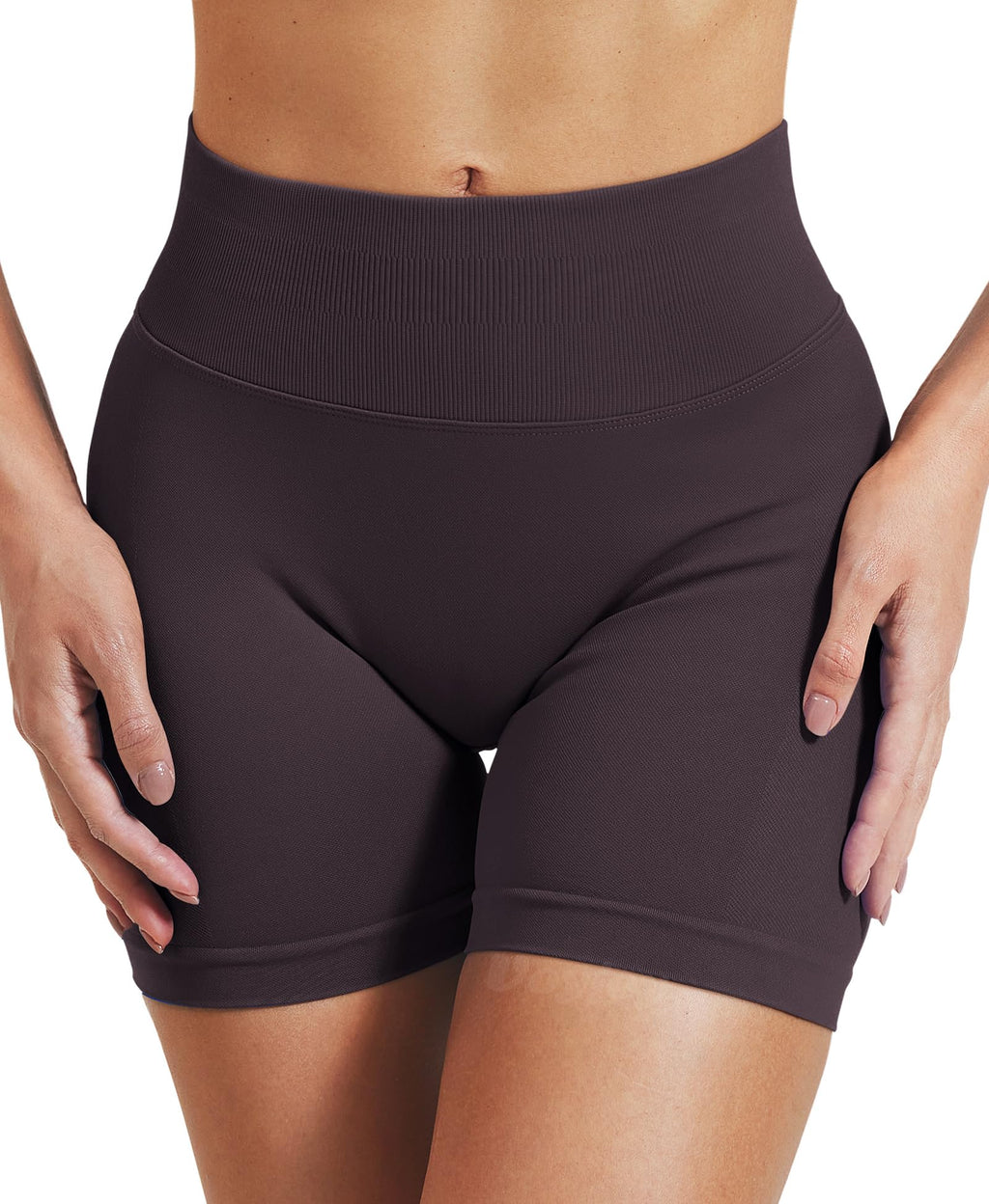 VOYJOY Women Workout Impact Shorts 2.5"/ 3.6"/ 4.5"/ 6" Scrunch Butt Lifting Gym Seamless Booty Biker Shorts Dark Brown