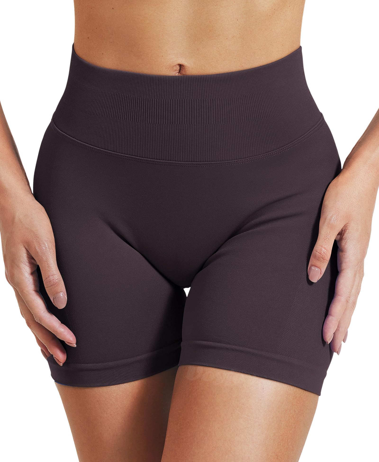 VOYJOY Women Workout Impact Shorts 2.5"/ 3.6"/ 4.5"/ 6" Scrunch Butt Lifting Gym Seamless Booty Biker Shorts Dark Brown
