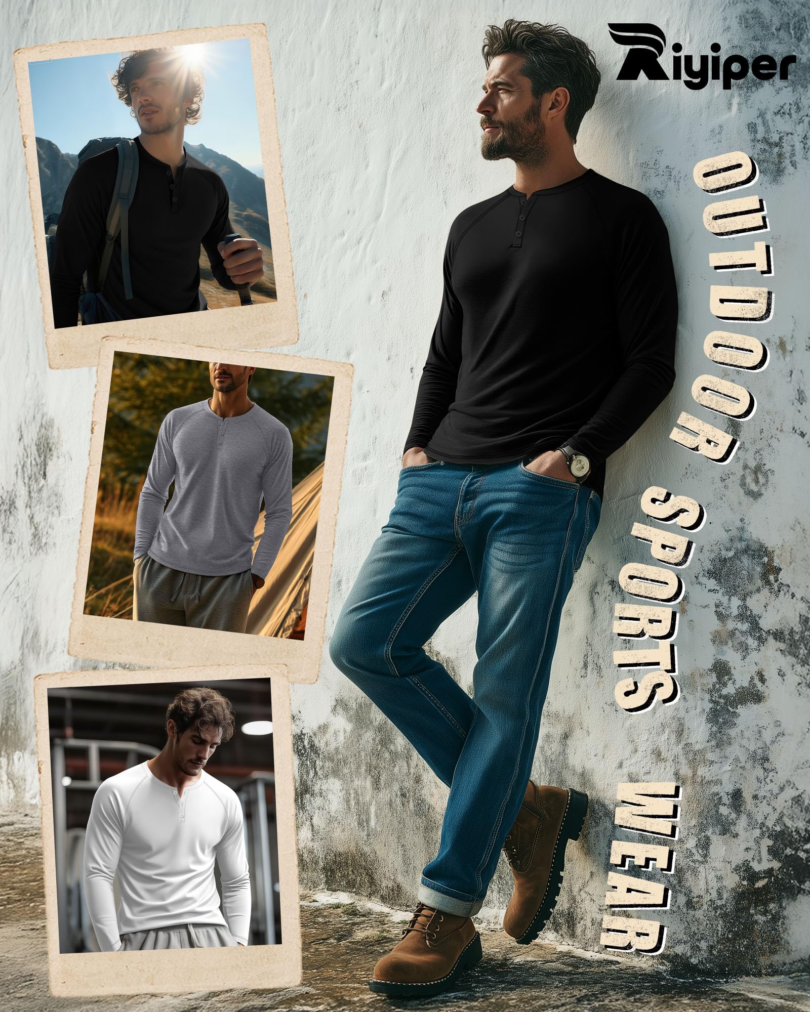 Riyiper 3 Pack Men's Big and Tall Henley Shirts Long Sleeve L-5XL Raglan Loose Casual Stretchy Tops Fall Basic Tee(Black, Gray, White,4X-Large)