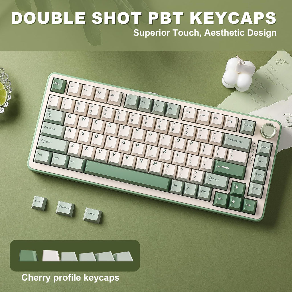 YUNZII B75 PRO Wireless Mechanical Keyboard,75% Layout with Knob,Hot Swap Gasket Structure,Creamy Pre-lubed Switches,RGB Backlit,Bluetooth/Type-C/2.4G for Win/Mac (Matcha Green, Cocoa Cream V2 Switch)