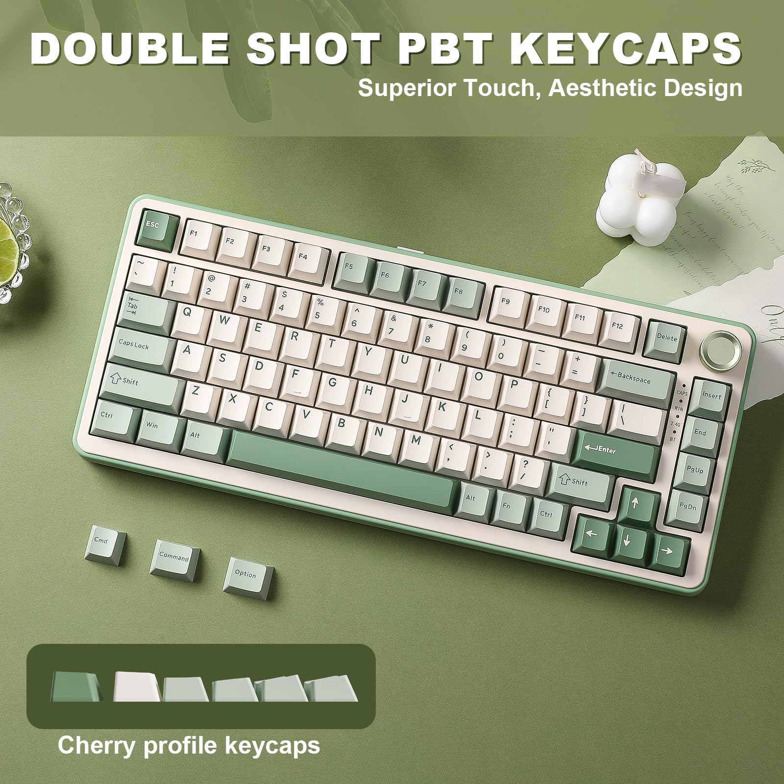 YUNZII B75 PRO Wireless Mechanical Keyboard,75% Layout with Knob,Hot Swap Gasket Structure,Creamy Pre-lubed Switches,RGB Backlit,Bluetooth/Type-C/2.4G for Win/Mac (Matcha Green, Cocoa Cream V2 Switch)