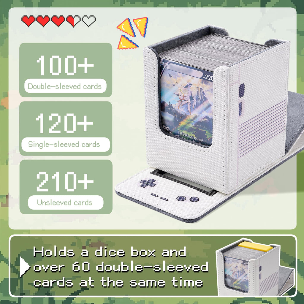 Retro Gaming Console Appearance MTG Deck Box with Commander Display, Card Deck Case Fit 120 Single Sleeved Cards, PU Leather Magnetic Card Storage Box with 2 Dividers, Compatible with TCG/PTCG (Pink)