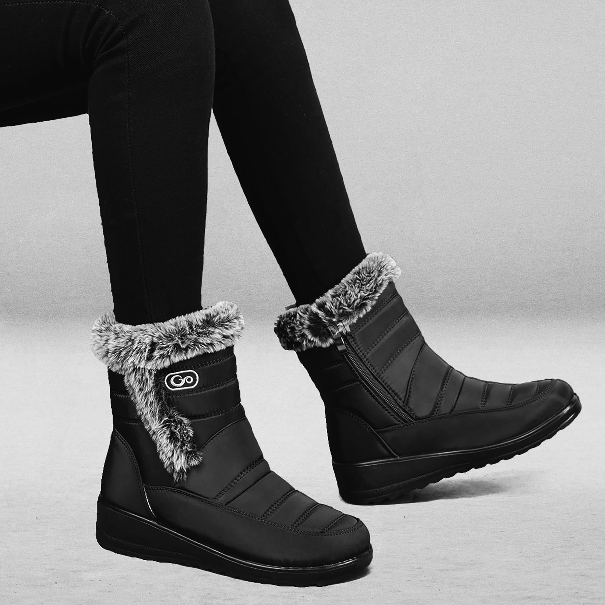 HARENCE Womens Winter Boots Comfort Snow Warm Fur Lined Outdoor Waterproof