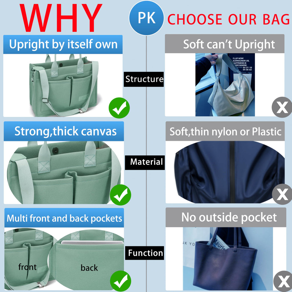 ZHMO Canvas Tote Bag for Women With Compartments and Pockets,Women's Bags Crossbody Bags Work Laptop Tote Bag Large Satchels Handbags Tote Purse Everyday Shoulder Bag for Travel Nurse Teacher Church
