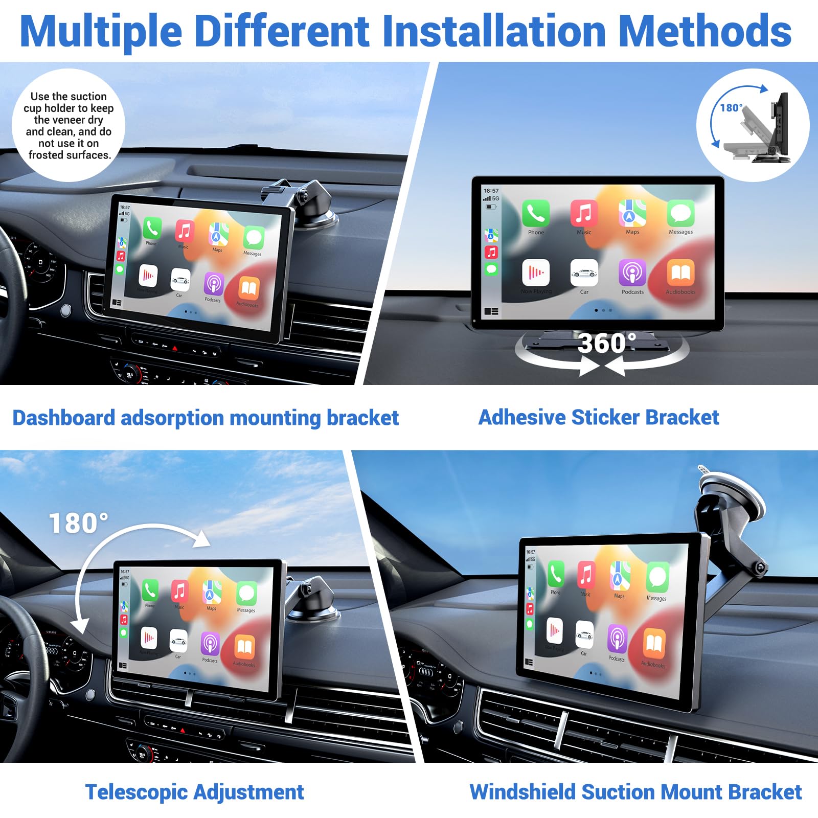 HAUXIY Wireless Apple Carplay Screen for Car 4K Dash Cam, 9" Portable Apple Carplay & Android Auto Car Stereo, with 1080p Backup Camera, GPS Navigation/Mirror Link/Voice Control/Bluetooth