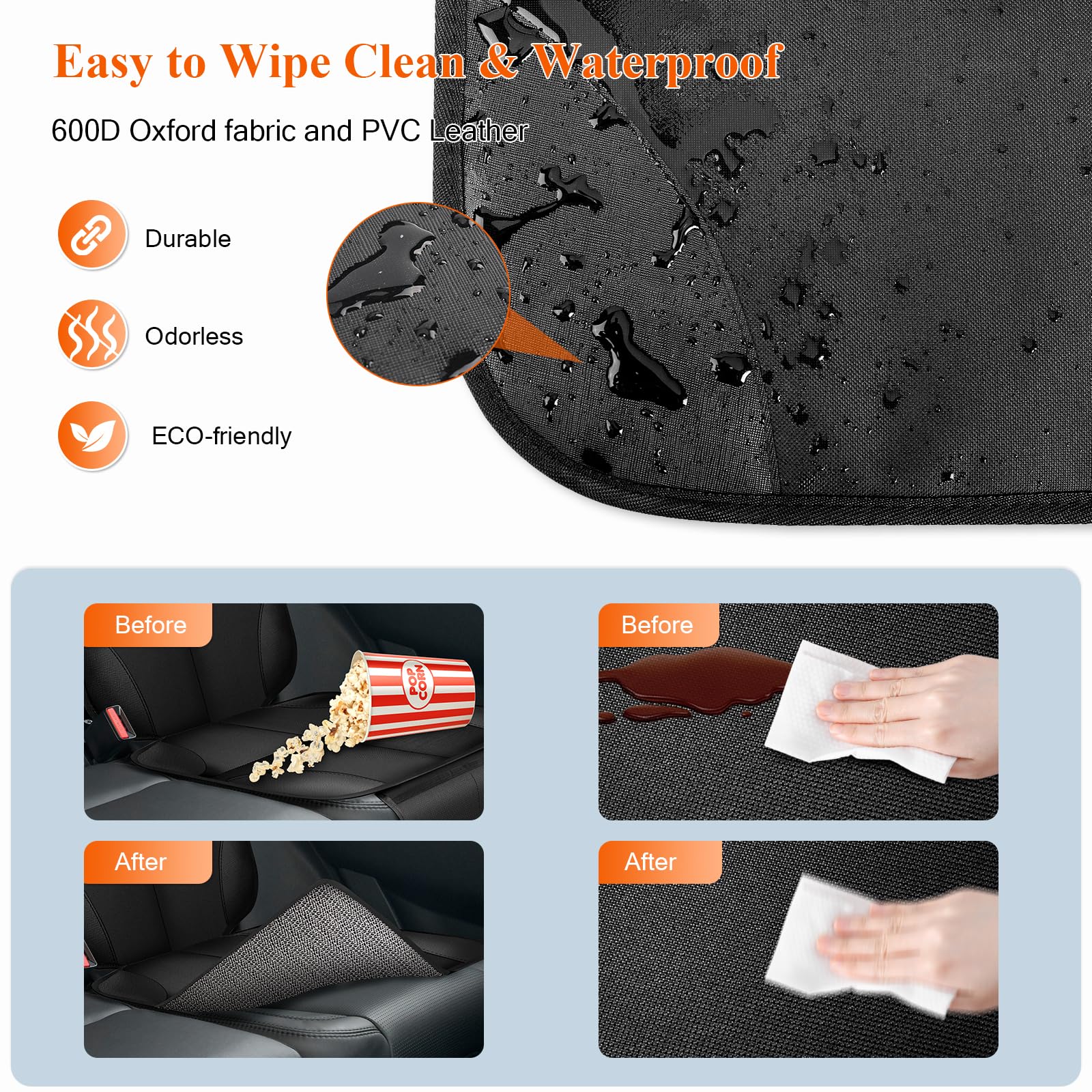 Car Seat Protector, Carseat Seat Protectors with Thick Padding and Upgraded Non-Slip Backing, Waterproof Seat Protector under Baby Car Seat, 600D Fabric Car Seat Covers with Storage Pockets for Baby