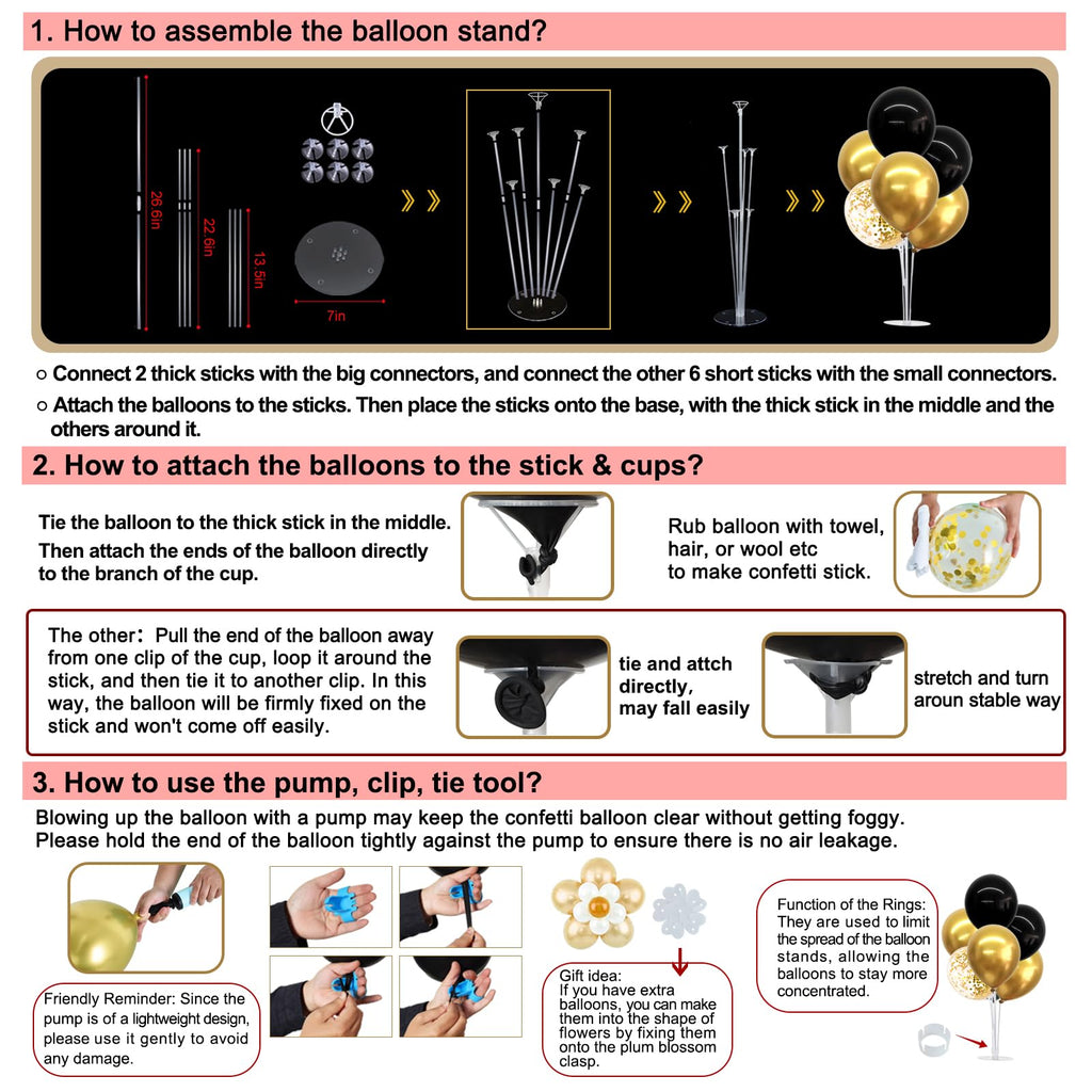 TONIFUL 4 Set Black Gold Balloon Centerpieces for Table,Balloon Stand Kit for Black Gold Party Decor 40th 50th 60th 70th Birthday Decorations Anniversary Graduation Decorations 2026 New Year Eve