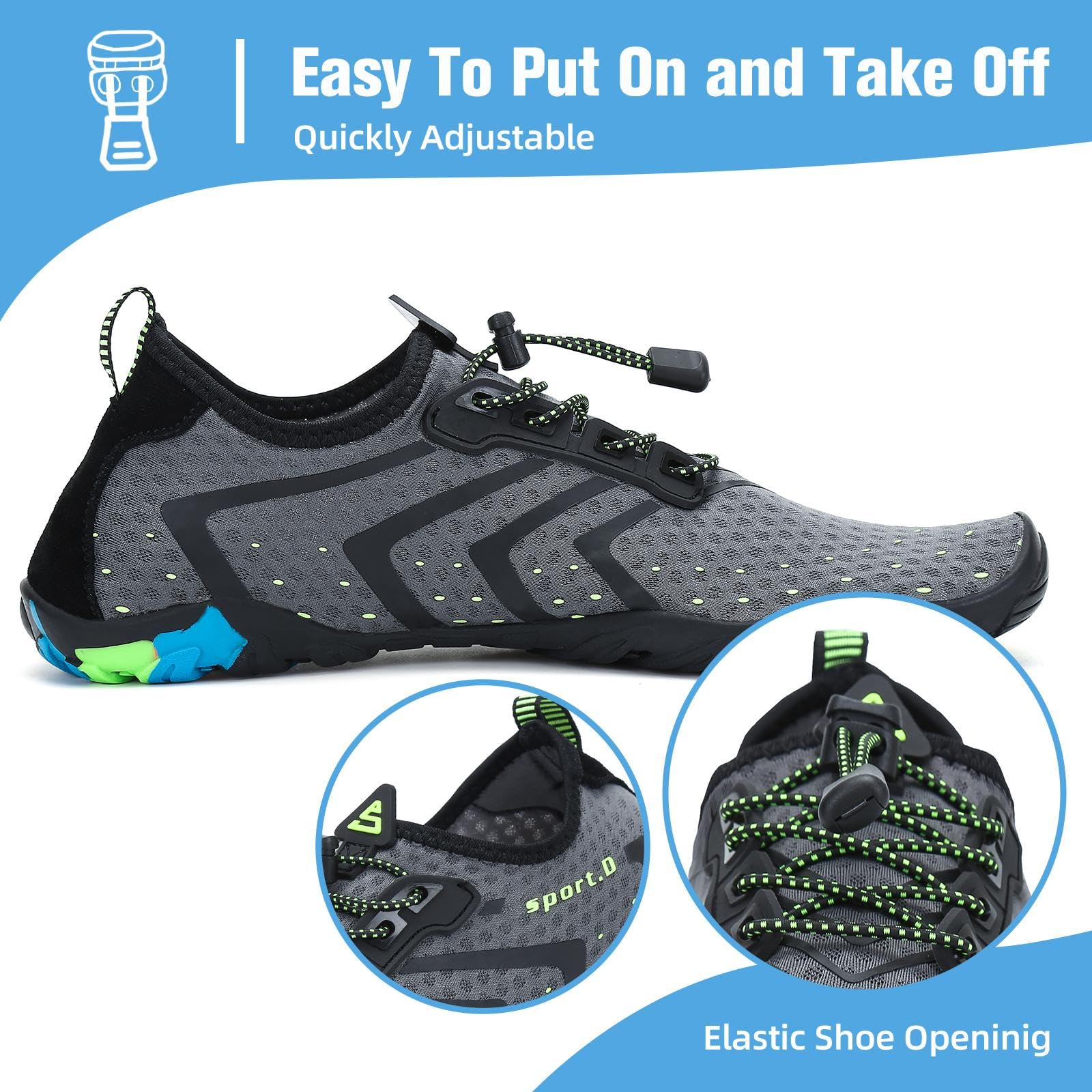 Mishansha Water Shoes for Women Men, Quick-Dry Barefoot Swim Shoes with Drainage Holes, Lightweight Aqua Shoe for Beach Pool River Boating Yoga Walking 10.5 Women/8.5 Men Battleship Grey