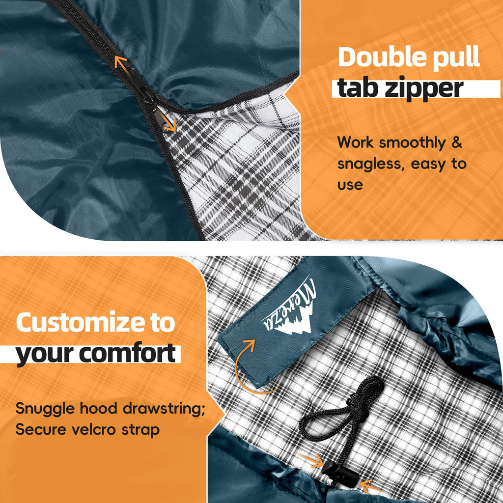 MEREZA Flannel Sleeping Bag for Adults XL, Large Wide Sleeping Bags for Camping Mens Warm Cotton Sleeping Bag 4 Season Warm & Cool Weather with Compression Sack (Navy Blue)
