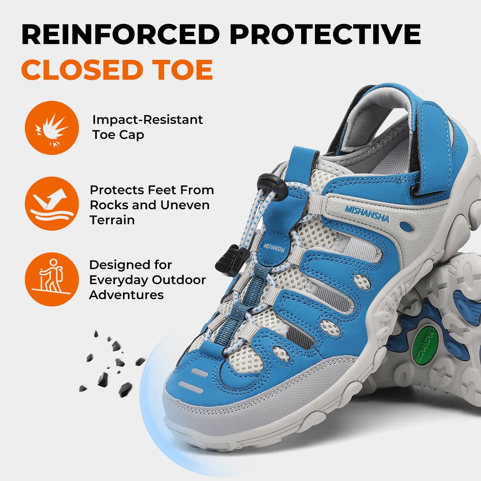 Mishansha Men's Women's Hiking Sandals, Closed Toe Outdoor Water Sandals with Adjustable Strap, Non Slip Sport Sandal for Trail Beach Travel Size 8.5 Women/6.5 Men Blue