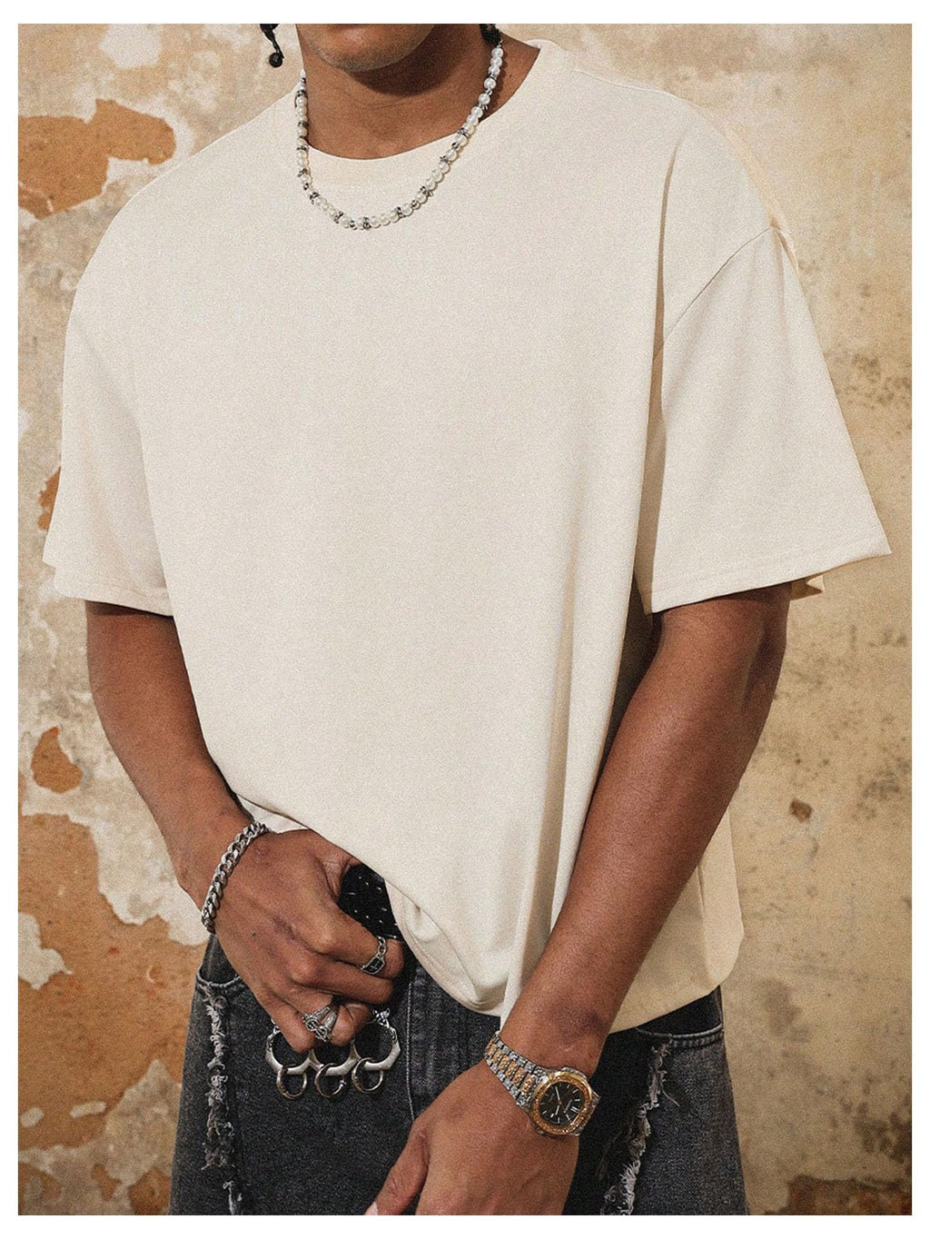 VIPWOLF Men's Vintage Cropped Graphic Tees Short Sleeve Boxy Crew Neck Summer T Shirts Streetwear Apricot Small