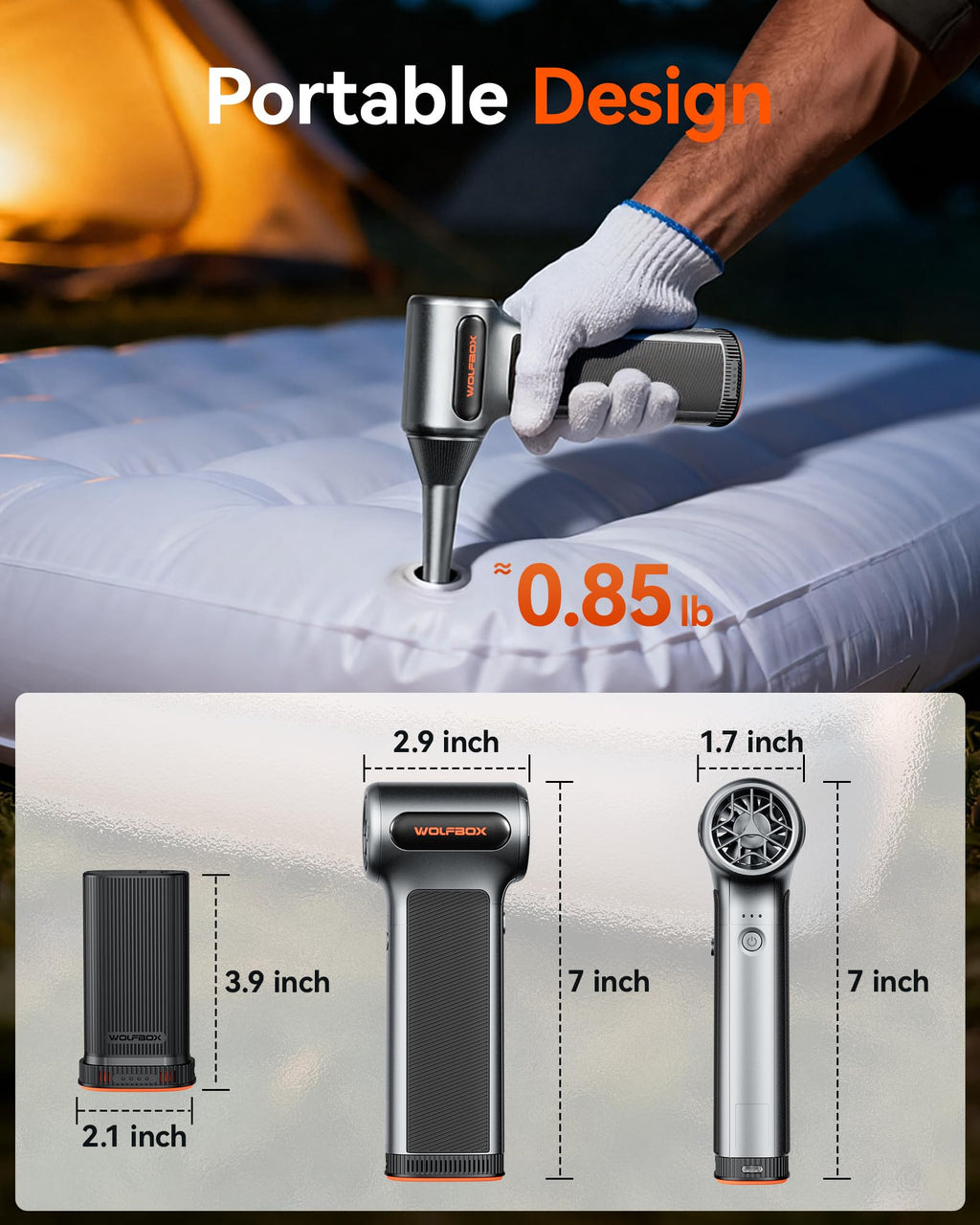 WOLFBOX MF200 Compressed Air Duster with Removable Battery & 4 Nozzles, Cordless 3-Speed Adjustable Mini Blower for Computer Keyboard, Car Cleaning, Home, and Outdoor Use