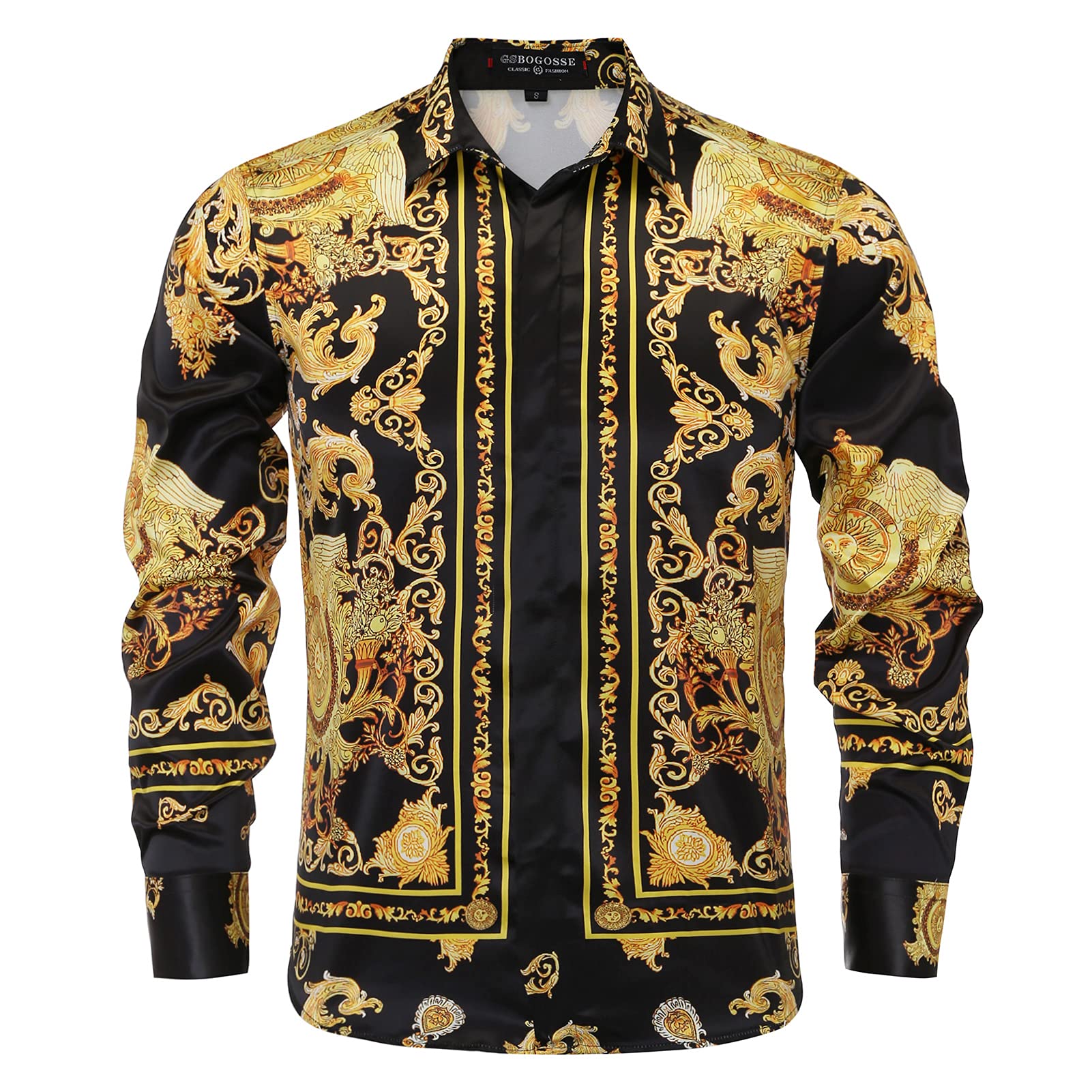 Mens Luxury Brand Printed Silk Like Satin Button Down Dress Shirt for Party Prom Long Sleeve Slim Fit Floral Nightclub Shirt Multicolored16