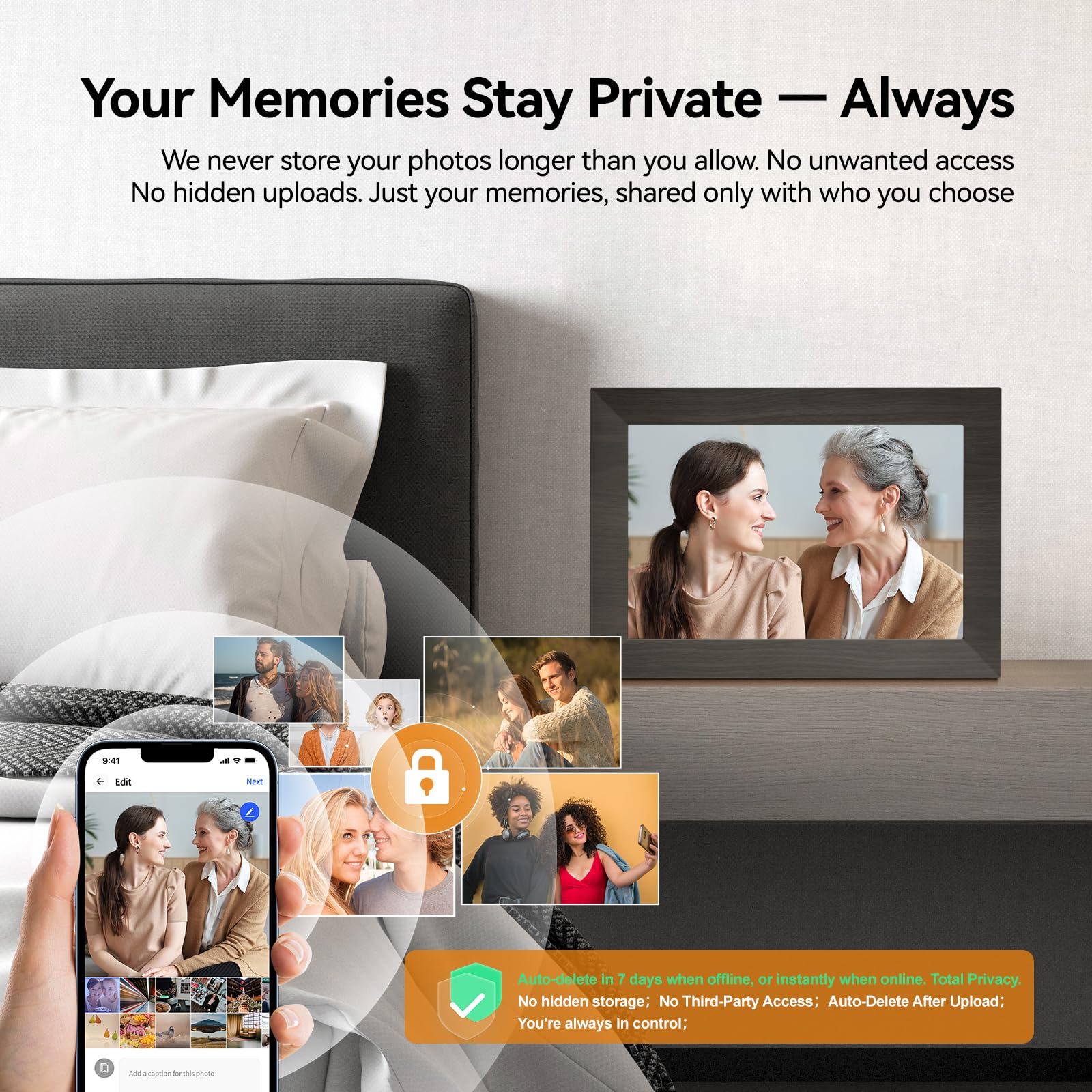 BWJBSW 10.1 Inch Smart Digital Picture Frame with Wi-Fi 6, 32GB Storage, IPS Touch Screen, Auto-Rotation, Music Sync, Weather & Clock - Ideal Gift for Families