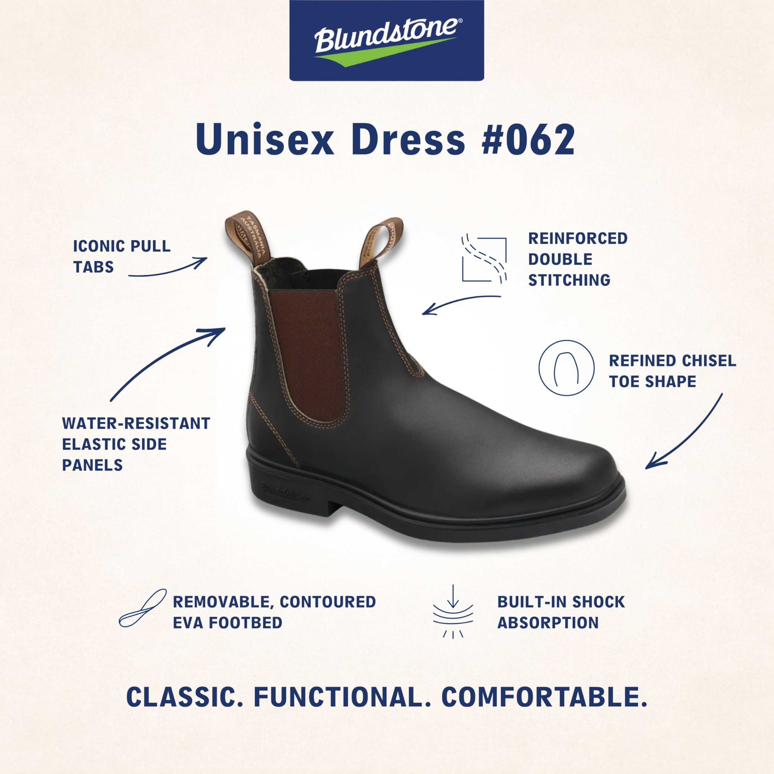 Blundstone Unisex Dress Series 062 Chelsea Boots for Men and Women, Wide Chisel Toe Boots with Cushioned Midsole and Premium Leather, Stout Brown, 12 US Men / 14 US Women / 11 AU