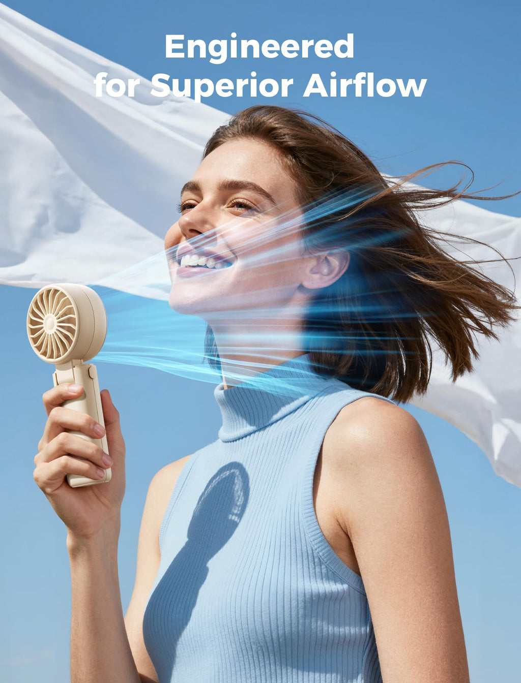 Aecooly Mighty Portable Handheld Fan | 20H Max Cooling Time | 3 Flexible Modes | 5 Speeds Wind | Battery Level Display | USB Rechargeable Mini Personal Battery Powered, Gifts for Women, Travel -Beige