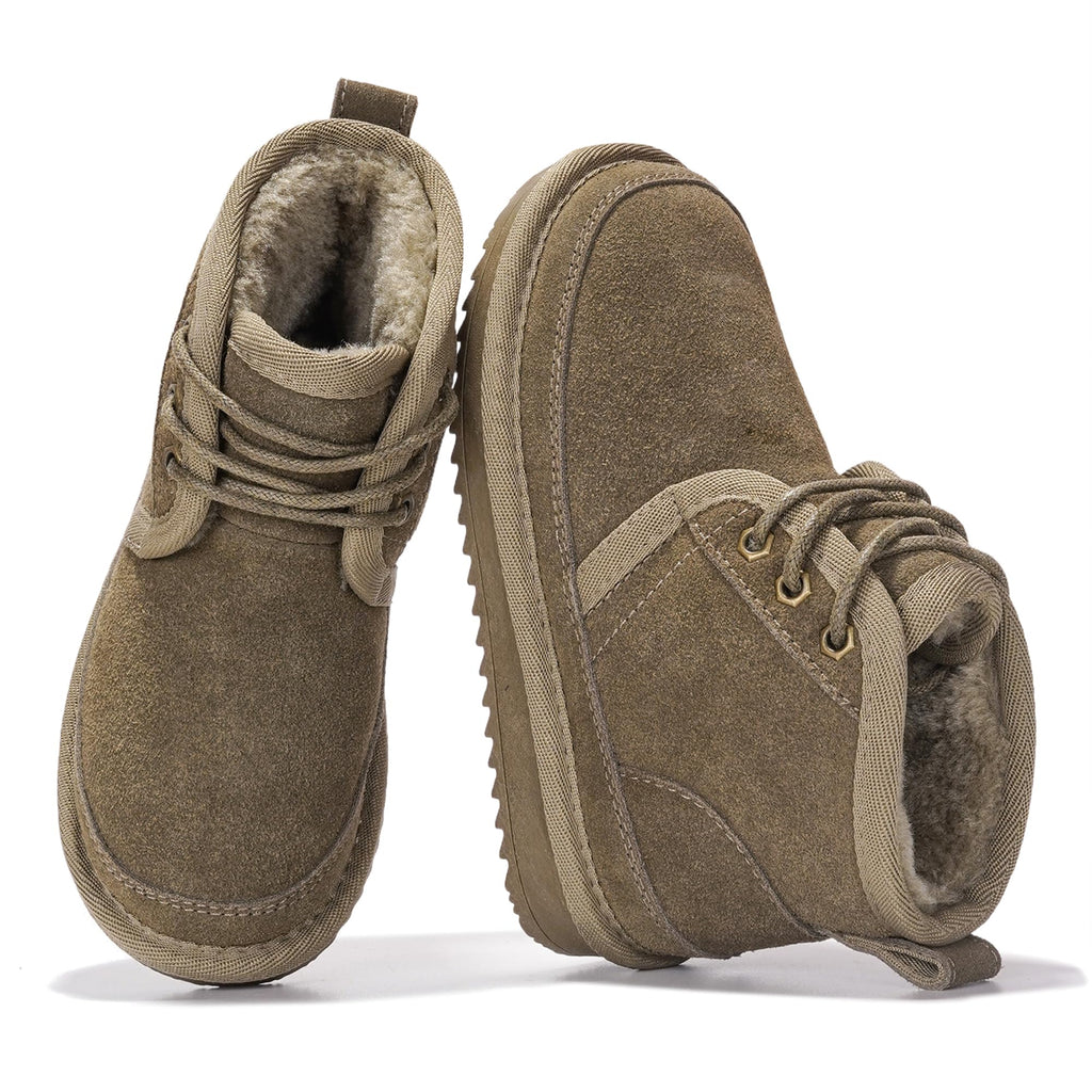 Project Cloud 100% Genuine Leather Kids Boots - Lightweight Fur-Lined Ankle Boots for Girls & Boys with Memory Foam Insole - Non-Slip Winter Kids Shoes (Nevada, TAUPSUEDE, 12)