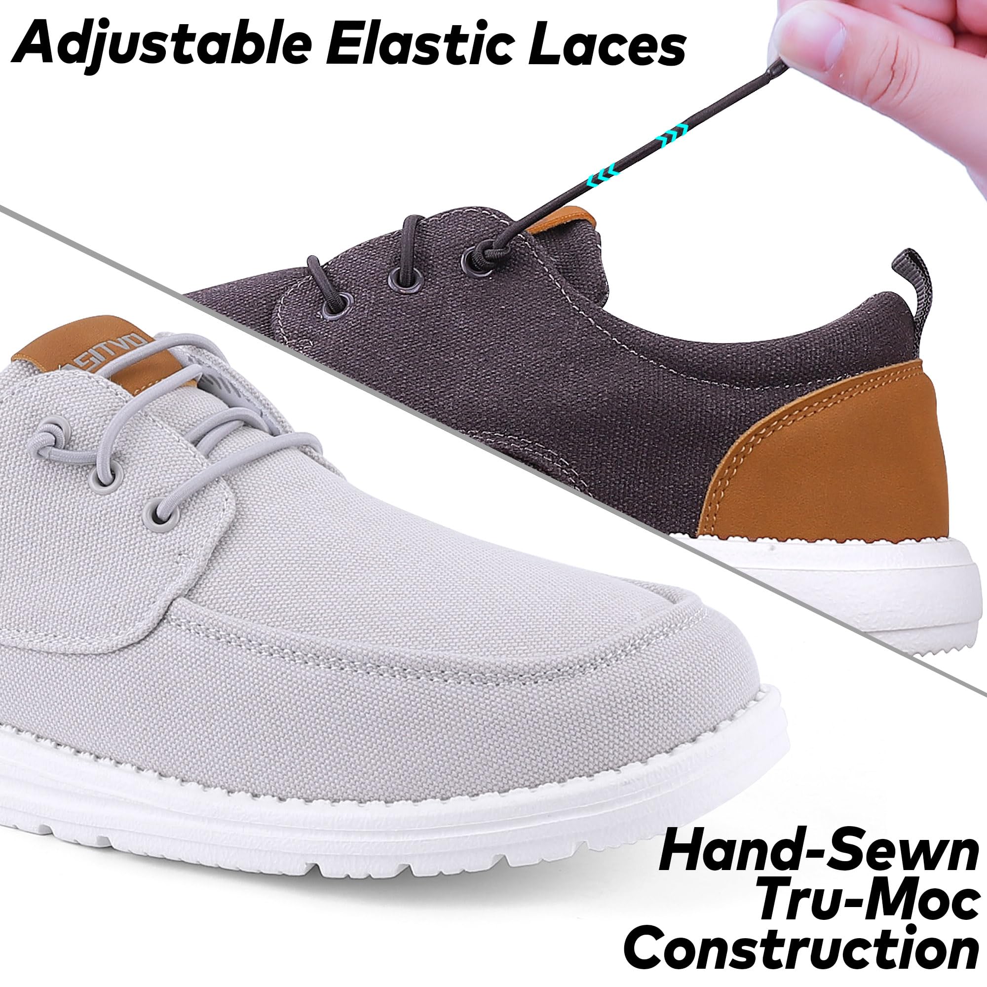 ASITVO Men's Wide Canvas Loafers Casual Slip on Walking Shoes Width Toe Box Big Size 10 Dress Boat Tru-Moc Shoes Silver Grey 43.5