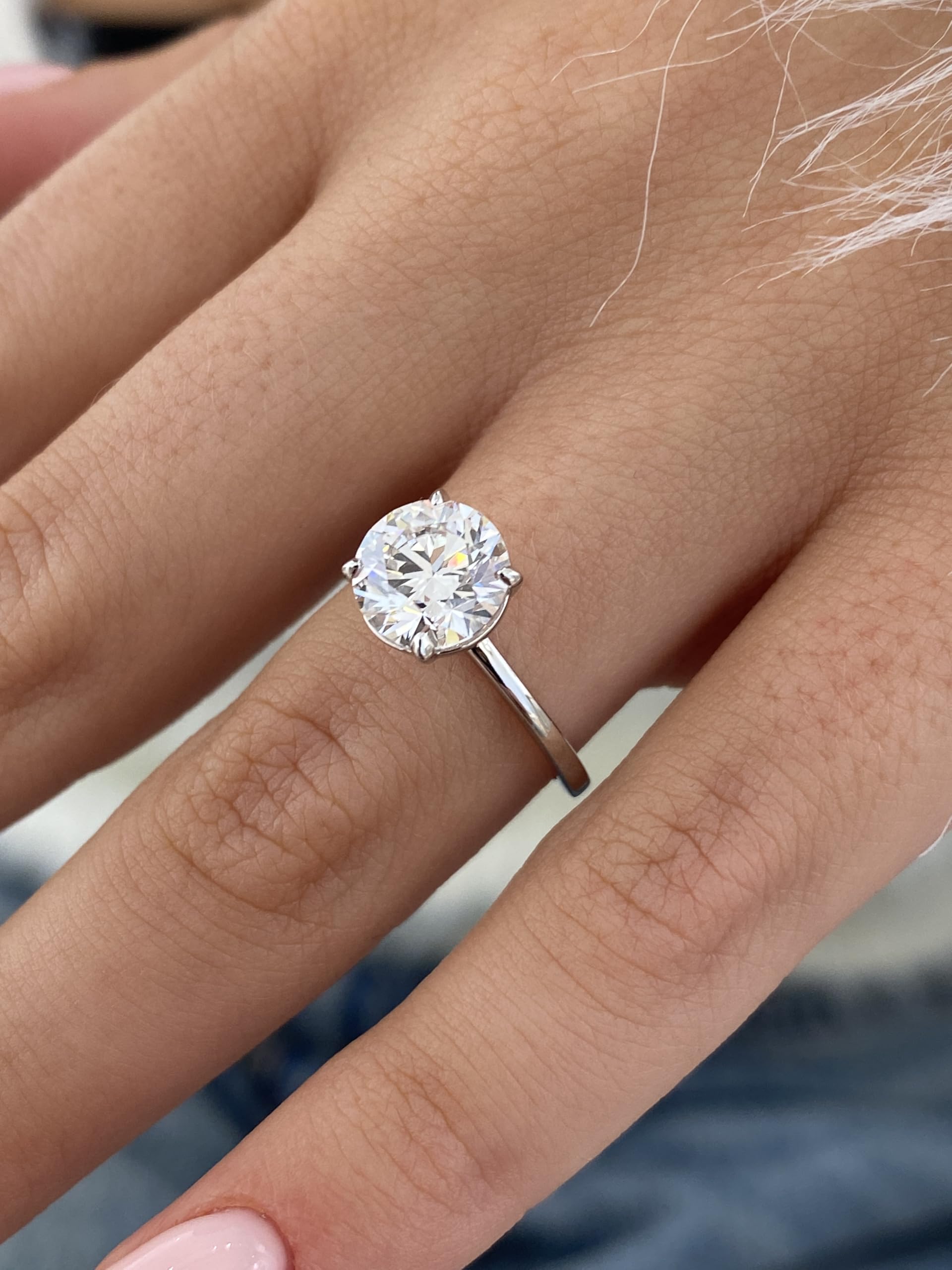 GLAM AND GEMS IGI Certified 3 Carat Lab Grown Diamond Solitaire Engagement Ring for Women - 14k White Gold Promise Ring for Her - Round Cut 4-Prong Setting (E, VS1, 3.00 cttw) Anniversary Ring Size 6