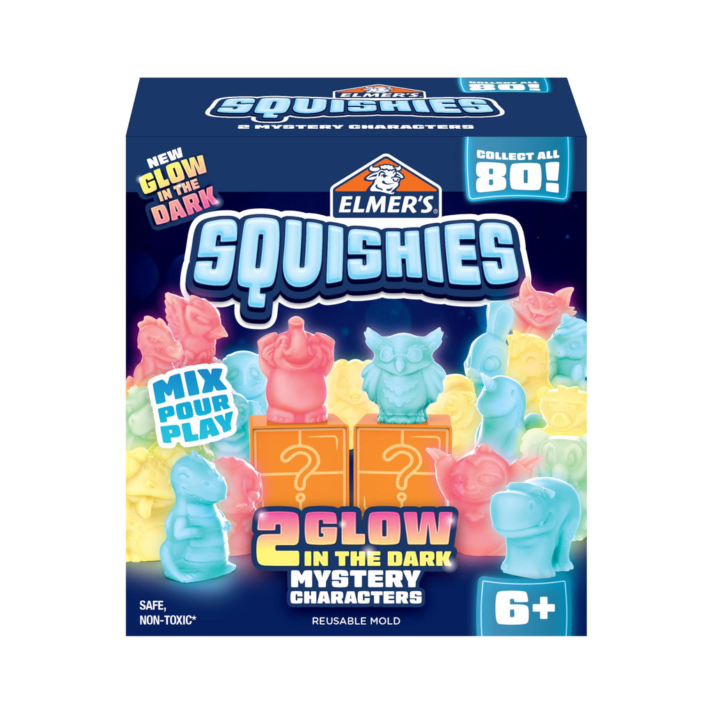 Elmer's Squishies, Kids DIY Activity Kit, Squishy Glow in the Dark Toys, Creates 2 Mystery Characters, 13 Piece Set - Slime Fun, Crafts, Holiday Gift for Ages 6+