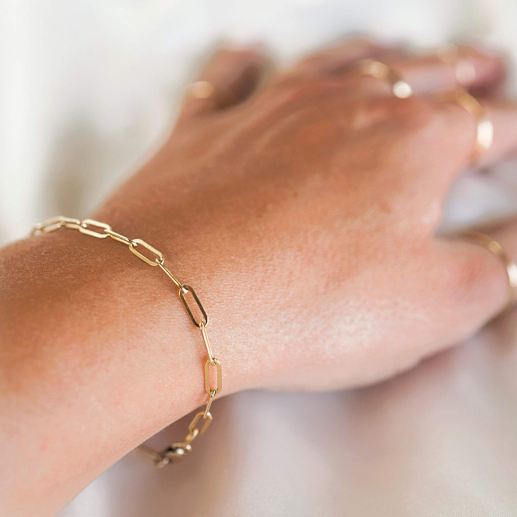 MEVECCO Bracelet for Women Gold Paperclip Chain Oval Link 14K Gold Plated Dainty Simple Jewelry