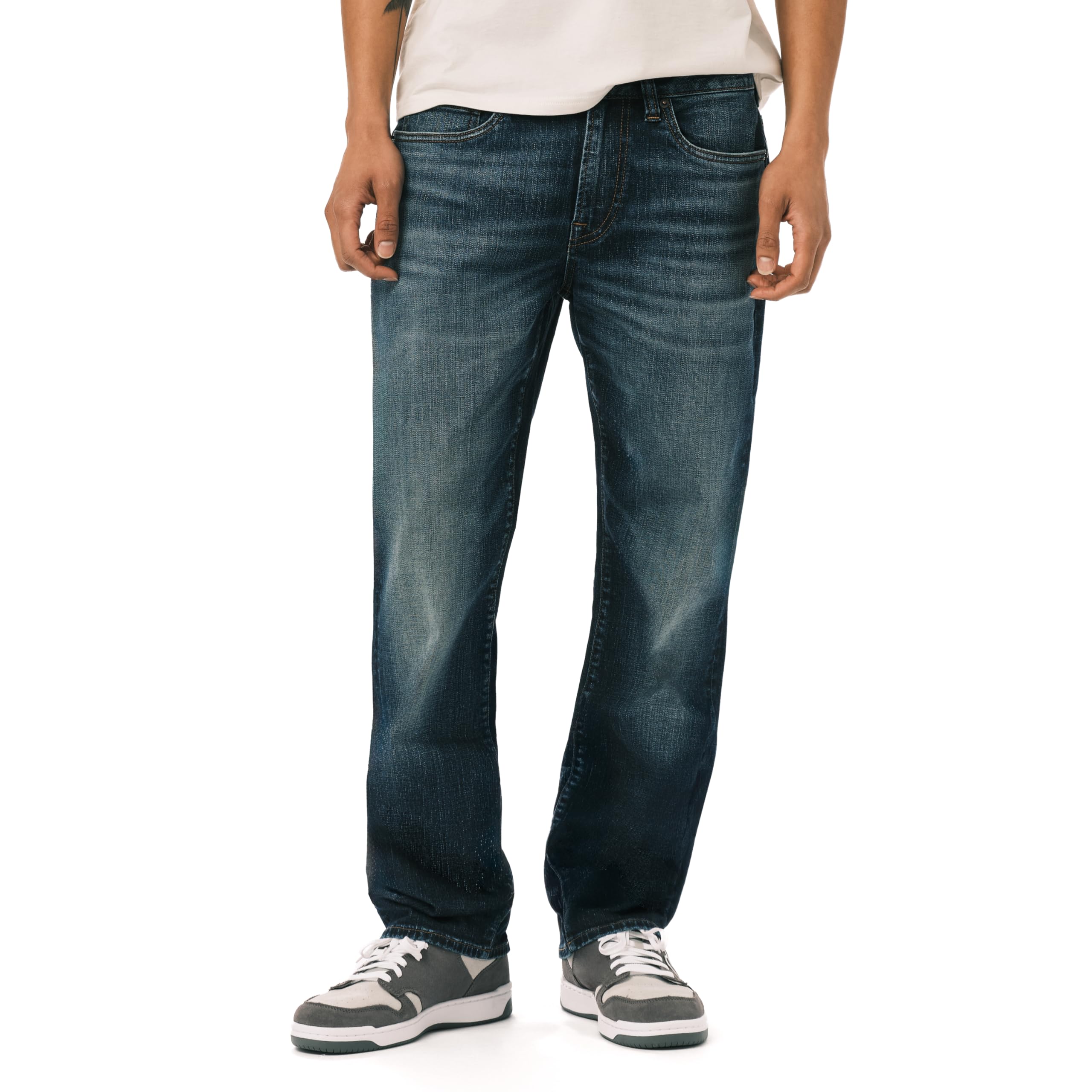 Buffalo David Bitton Men's Relaxed Straight Leg Driven Jean, Crinkled Mid Blue, 32W x 34L