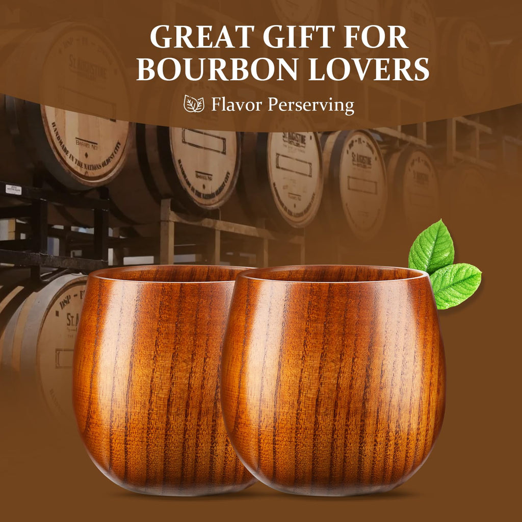 GENUINED Bourbon Gifts for Men, The Original Wooden Whiskey Glasses Set of 2, Old Fashioned Bourbon Drinking Glass, Birthday, Anniversary, Fathers Day Present for Dad, Husband, or Brother
