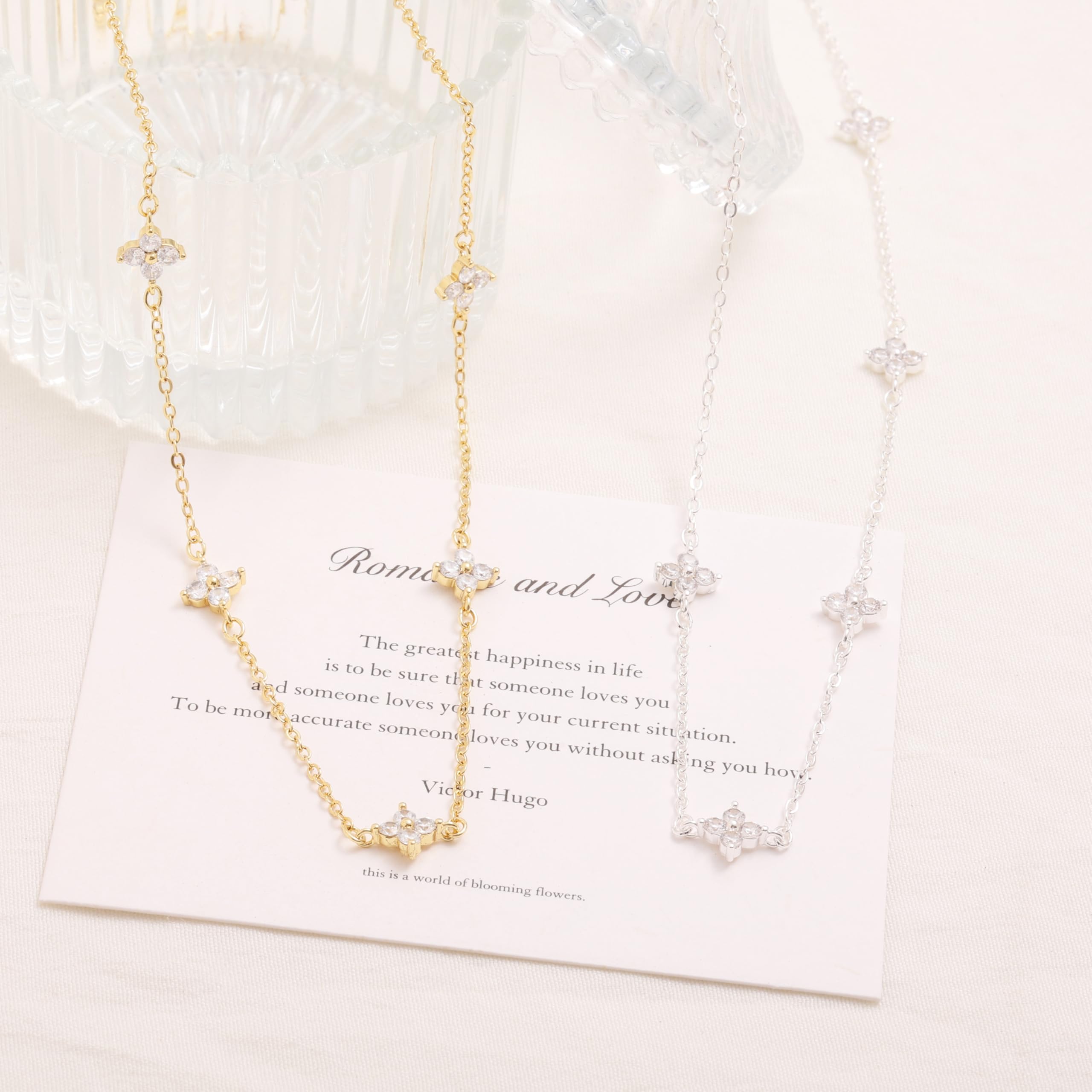 CUEZIY Dainty 14K Gold Plated Necklaces for Women Station Choker Cubic Zirconia Simulated Necklace Simple Cute Layering CZ Necklace Trendy Simple Jewelry Gifts