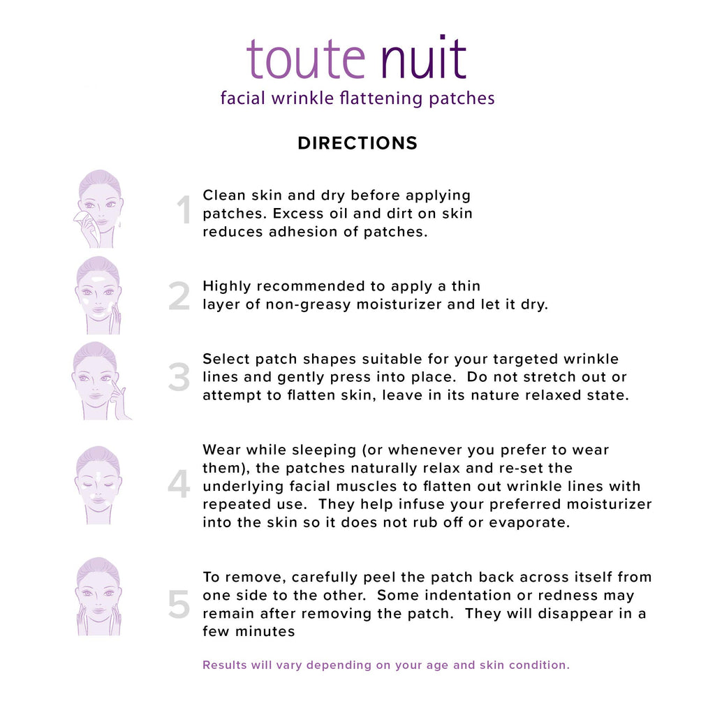 Toute Nuit Wrinkle Patches – Y Shape – Face Tape for Forehead, Between the Eyes & Around Mouth – Hypoallergenic Anti Wrinkle Patches – 20 Count, Made in USA