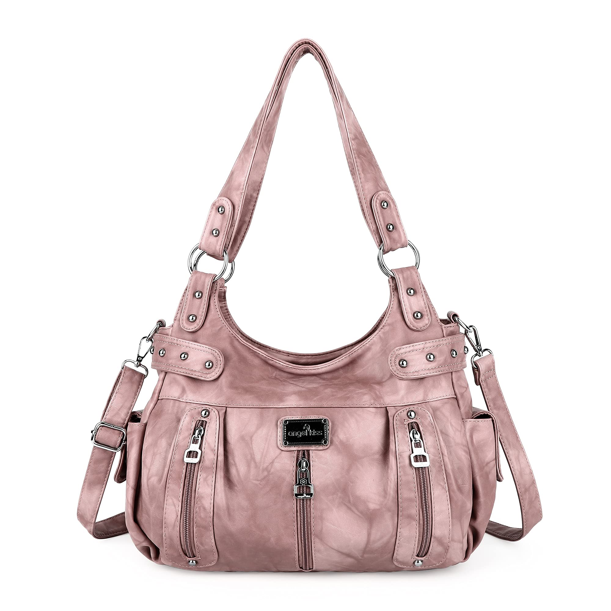 Angel Kiss Large Purses and Handbags for Women Washed Faux Leather Crossbody Hobo Satchel Shoulder Handbag Tote Purse-1Pink