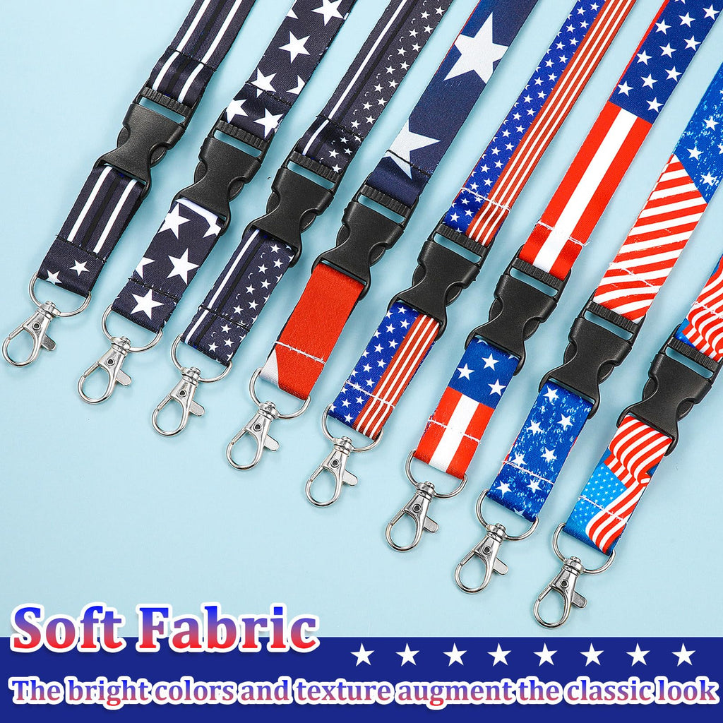 Outus 8 Pieces Patriotic Key Lanyards 4th of July 250th Anniversary Independence Day with American Flag Design for ID Cards Keys Badge Holders Multi Color Neck Straps for Office and Holiday