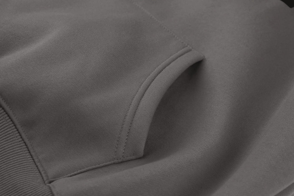 Lauweion Women Solid Basic Fleece Letter Loose Hoodie Sweatshirt Long Sleeve Kangaroo Pocket Drop Shoulder Pullovers Top Dark Grey