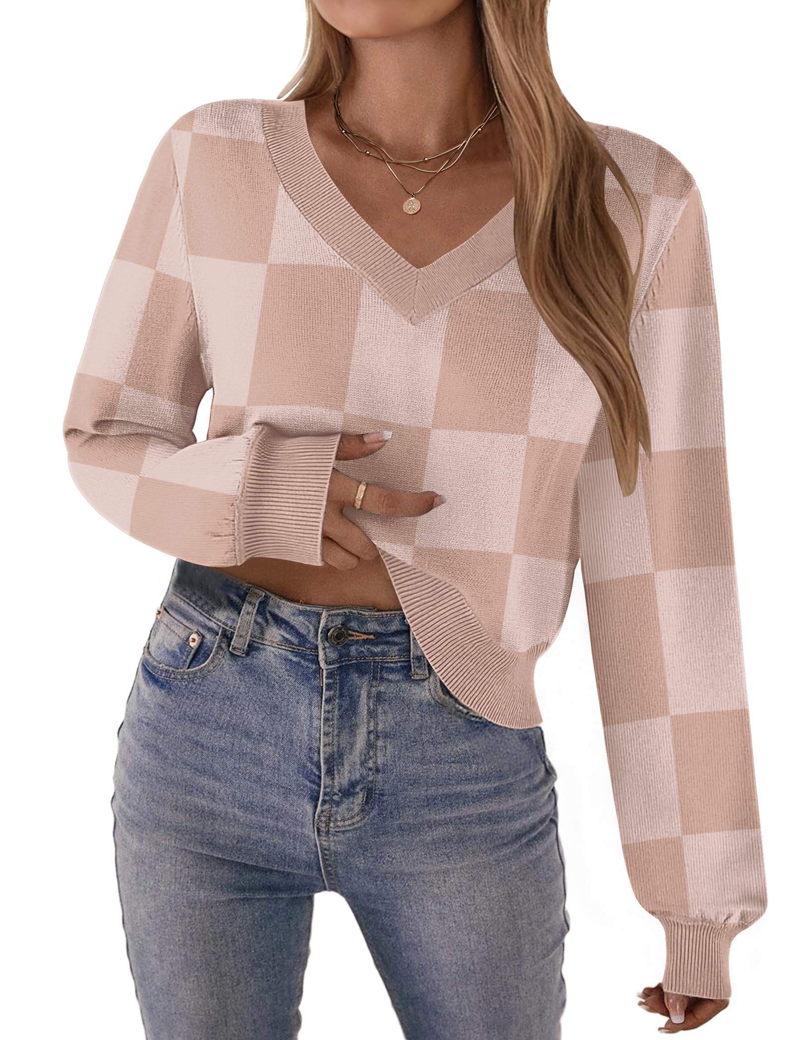 Zeagoo Fall Sweaters for Women Long Sleeve Lightweight V-Neck Soft Basic Knit Crop Top 2025 Trendy Outfits