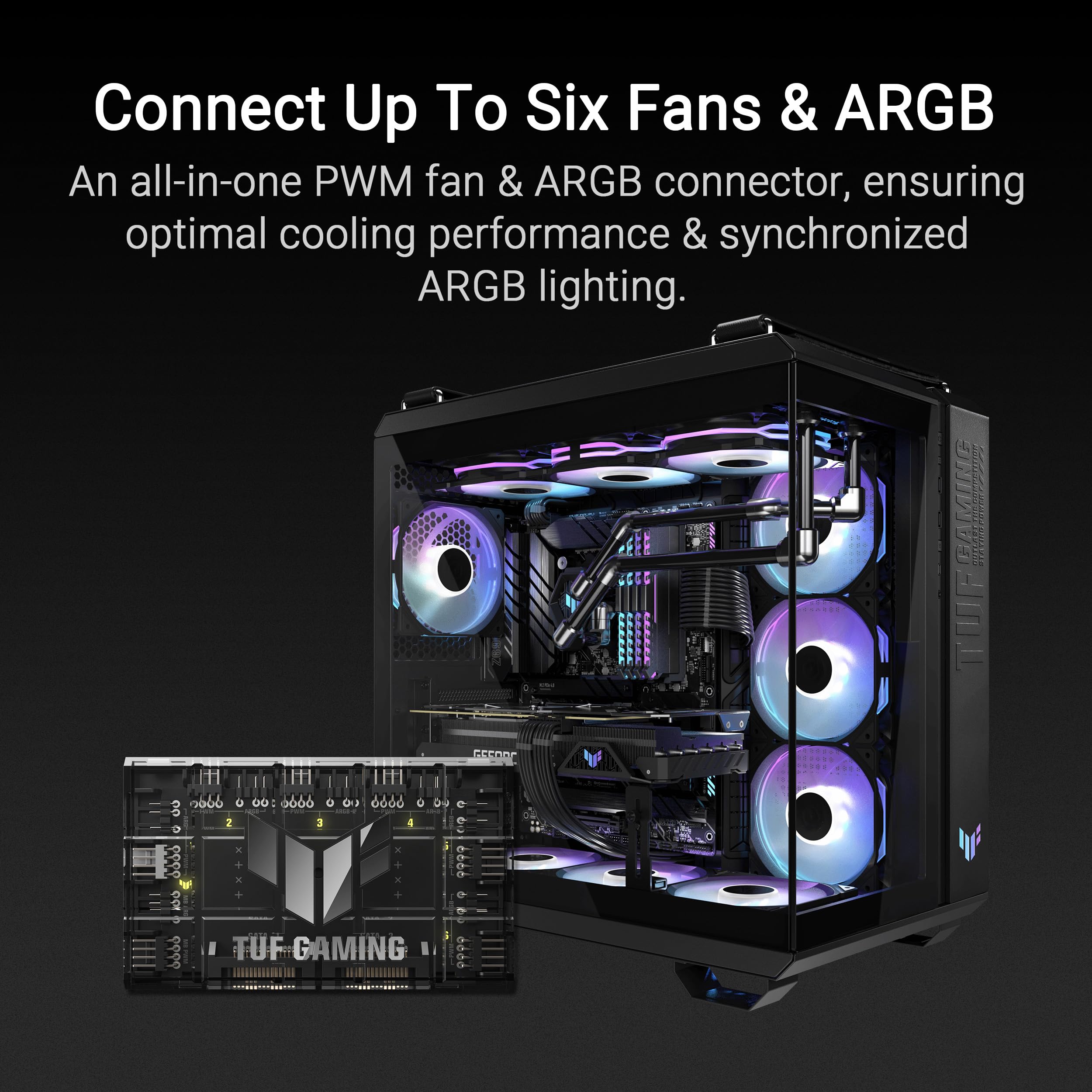 ASUS TUF Gaming ARGB PWM Fan Hub (Connects six case Fans, PWM Fan and RGB Connector, Clear Power and Operation Indicators, Stable Dual SATA Power Support)