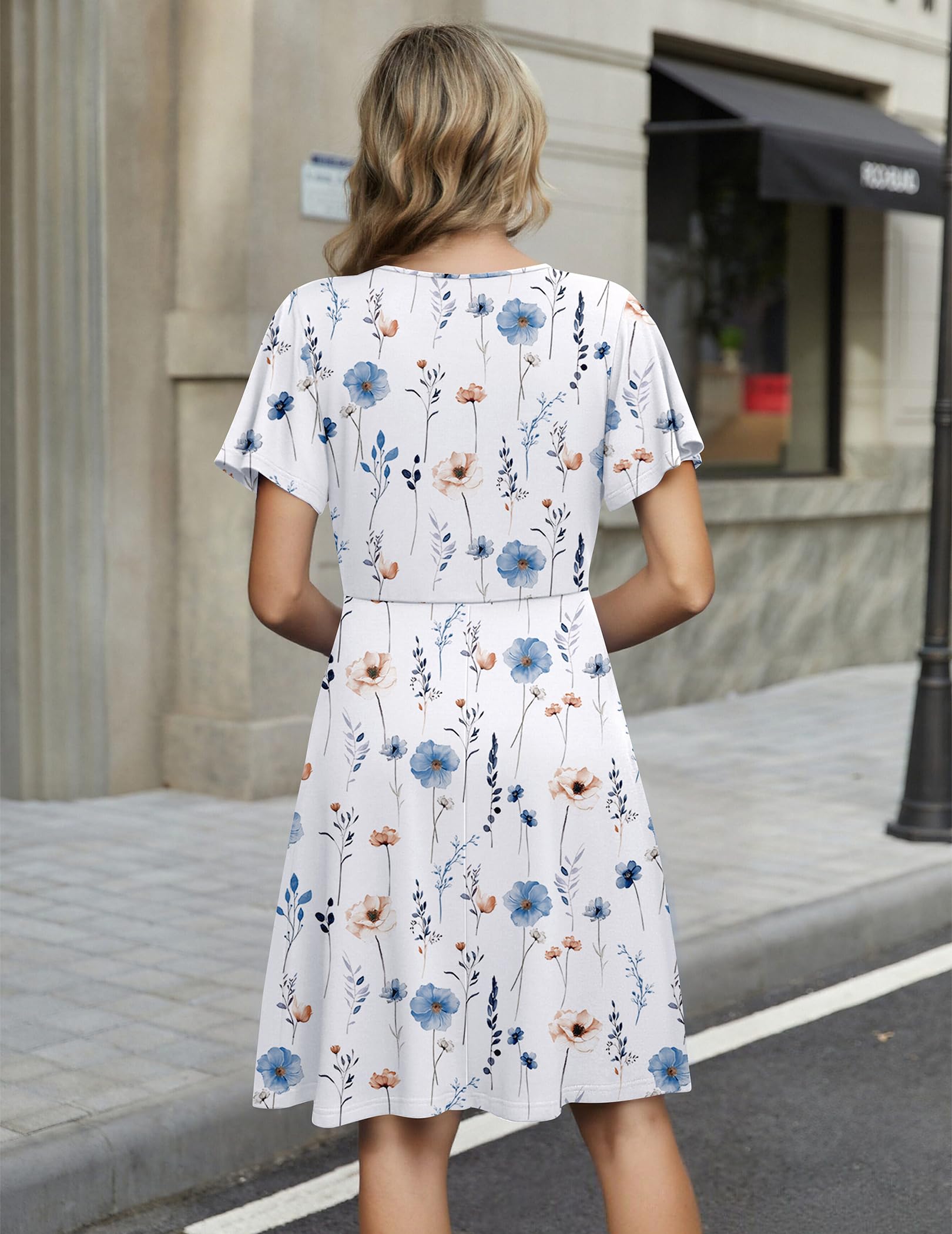 Zeago Womens Beach Vacation Sundress Summer Floral Ruffle Short Sleeve Casual Swing Wrap V Neck A-Line Mini Dress Wedding Guest Dress