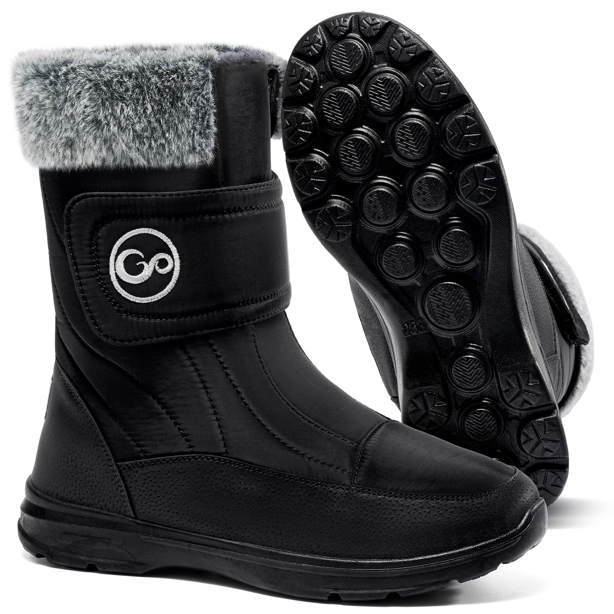 Almusen Snow Boots for Womens Winter Shoes: Warm Fur Lining Mid Calf Boots Women Anti Slip Waterproof Hook Loop Comfortable Outdoor Boot