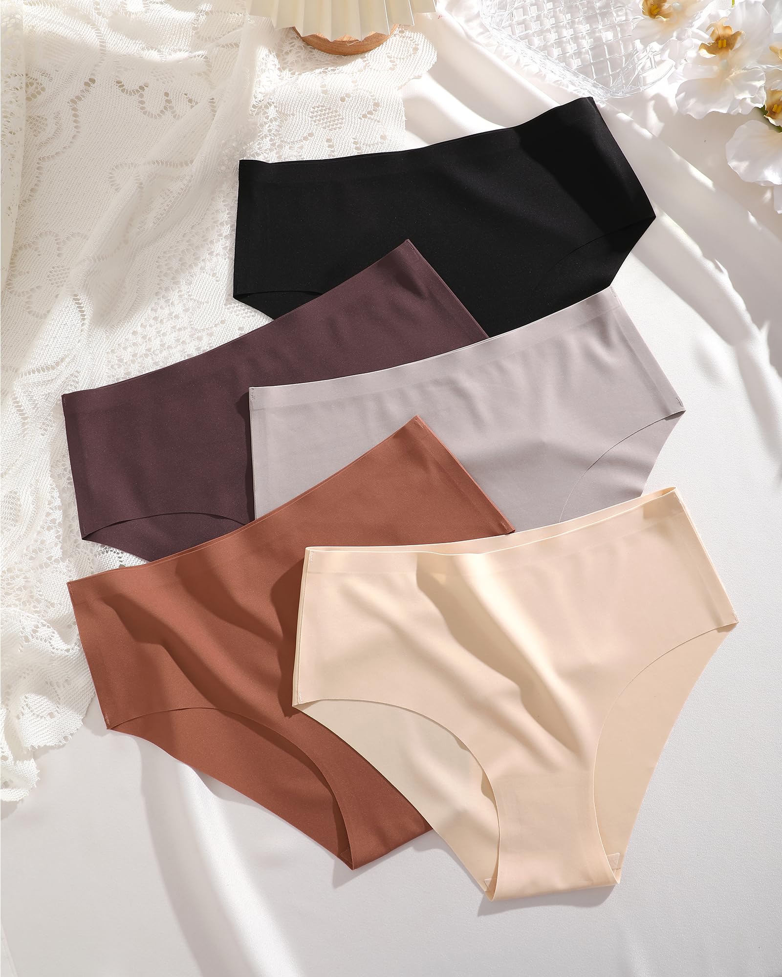 UNDER THE SEA Seamless Underwear for Women Plus Size Mid Rise Lingerie Brief Sexy No Show Panties Lingerie Cheeky Clothing Clothes outfits Apparel Gift Overnight Delivery Items Fashion 5 Pack XS-3XL
