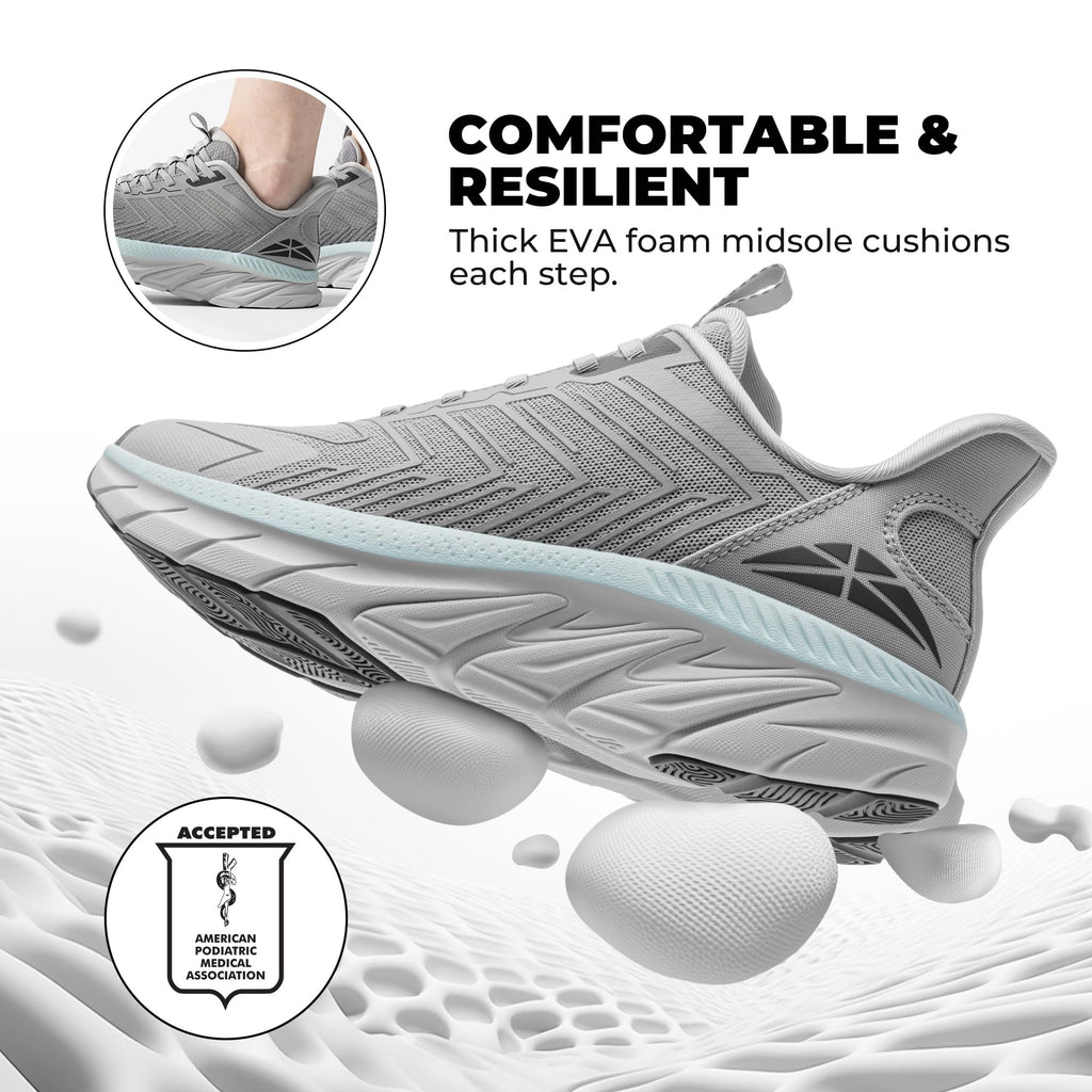 ALLSWIFIT Women's Slip On Walking Shoes Running Comfortable Tennis Breathable Non Slip Athletic Gym Workout Cross Training Fashion Sneakers,Size 8,Grey,SARR034W