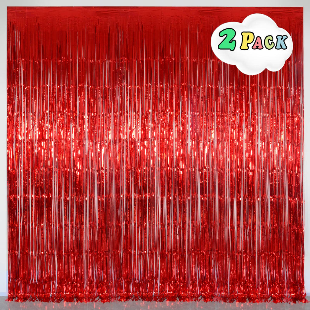 Valentines Day Decorations, Red Foil Fringe Curtain, Melsan 3.2 x 8 ft Metallic Tinsel Curtains Streamer Backdrop for Birthday, Anniversary, Valentine's Day Party Decor - Pack of 2