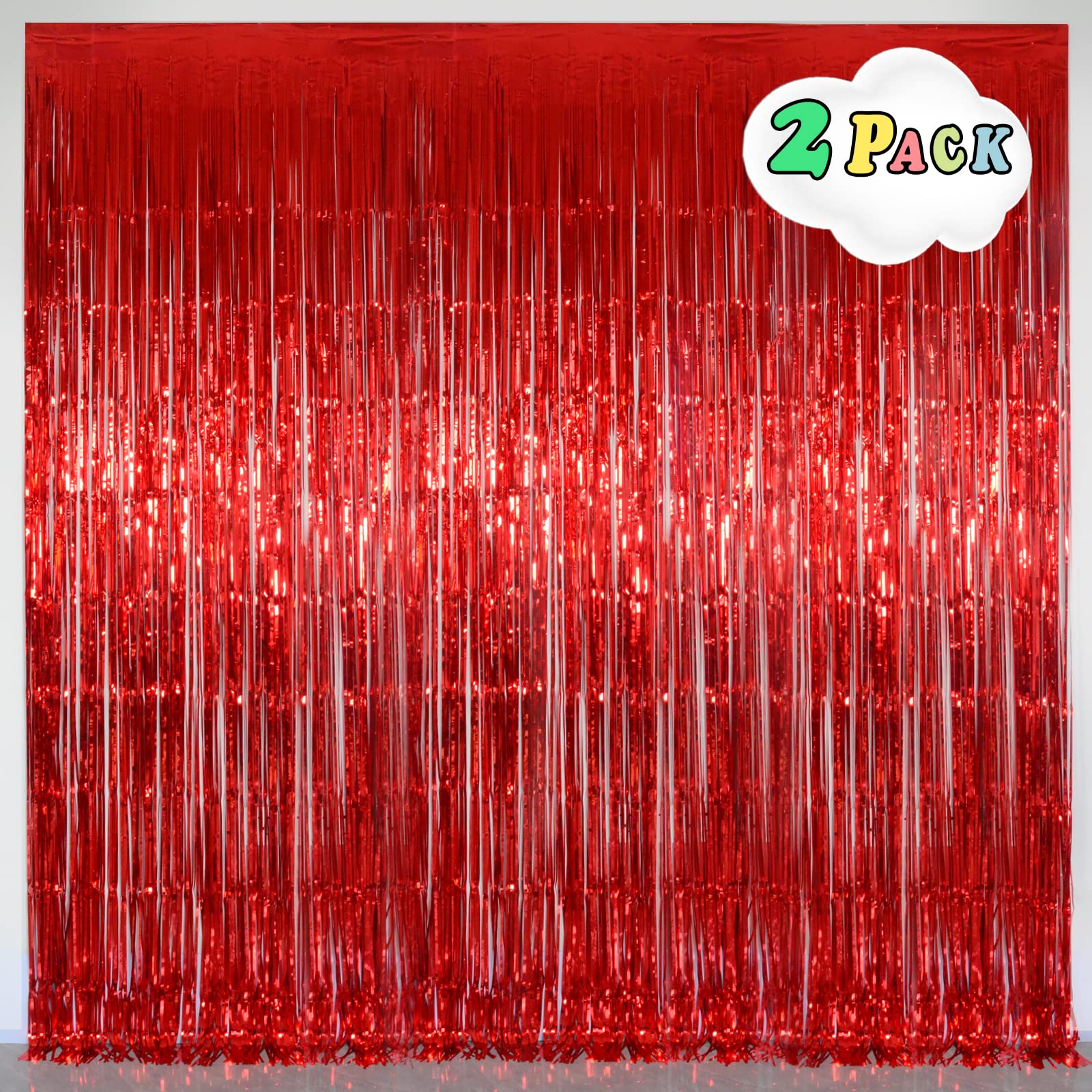 Valentines Day Decorations, Red Foil Fringe Curtain, Melsan 3.2 x 8 ft Metallic Tinsel Curtains Streamer Backdrop for Birthday, Anniversary, Valentine's Day Party Decor - Pack of 2